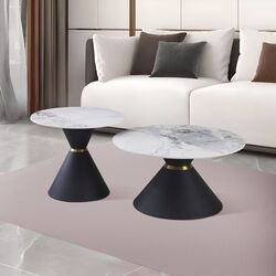 Set masute pentru reviste Tempo Kondela Mabuz (White Marble/Black/Gold)