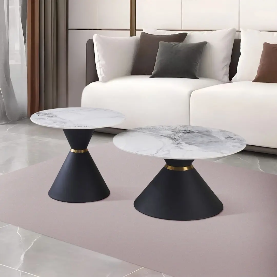 Набор журнальных столиков Tempo Kondela Mabuz (White Marble/Black/Gold)