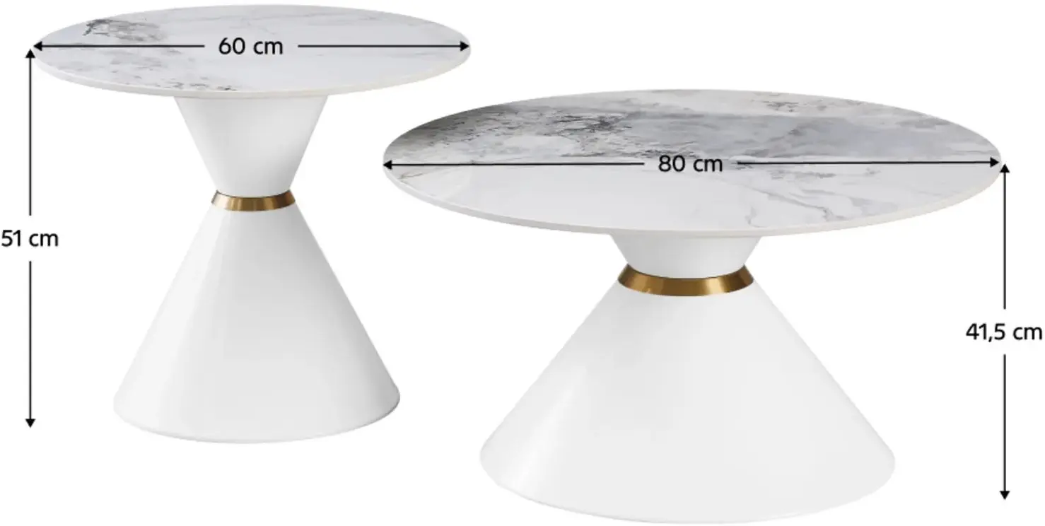 Set masute pentru reviste Tempo Kondela Mabuz (White Marble/White/Gold)