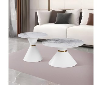 Set masute pentru reviste Tempo Kondela Mabuz (White Marble/White/Gold)