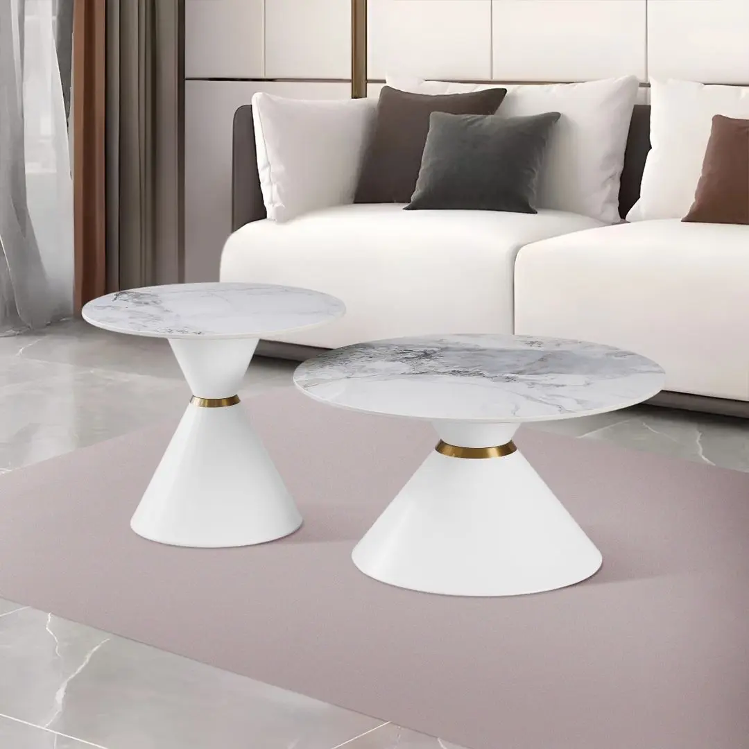 Set masute pentru reviste Tempo Kondela Mabuz (White Marble/White/Gold)
