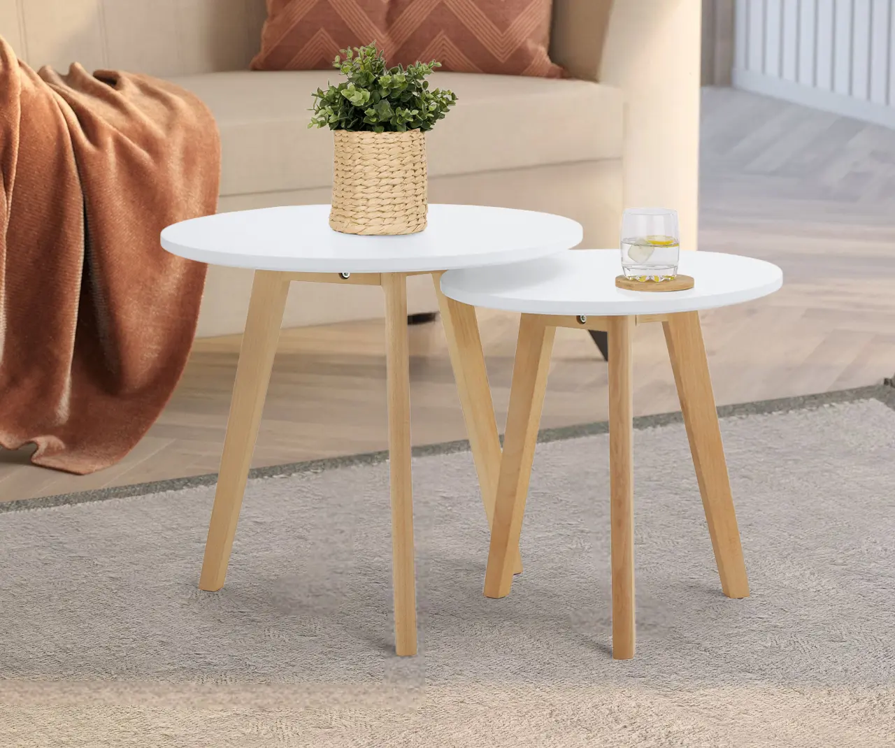 Набор журнальных столиков Tempo Kondela Malto 2 New (White/Beech)