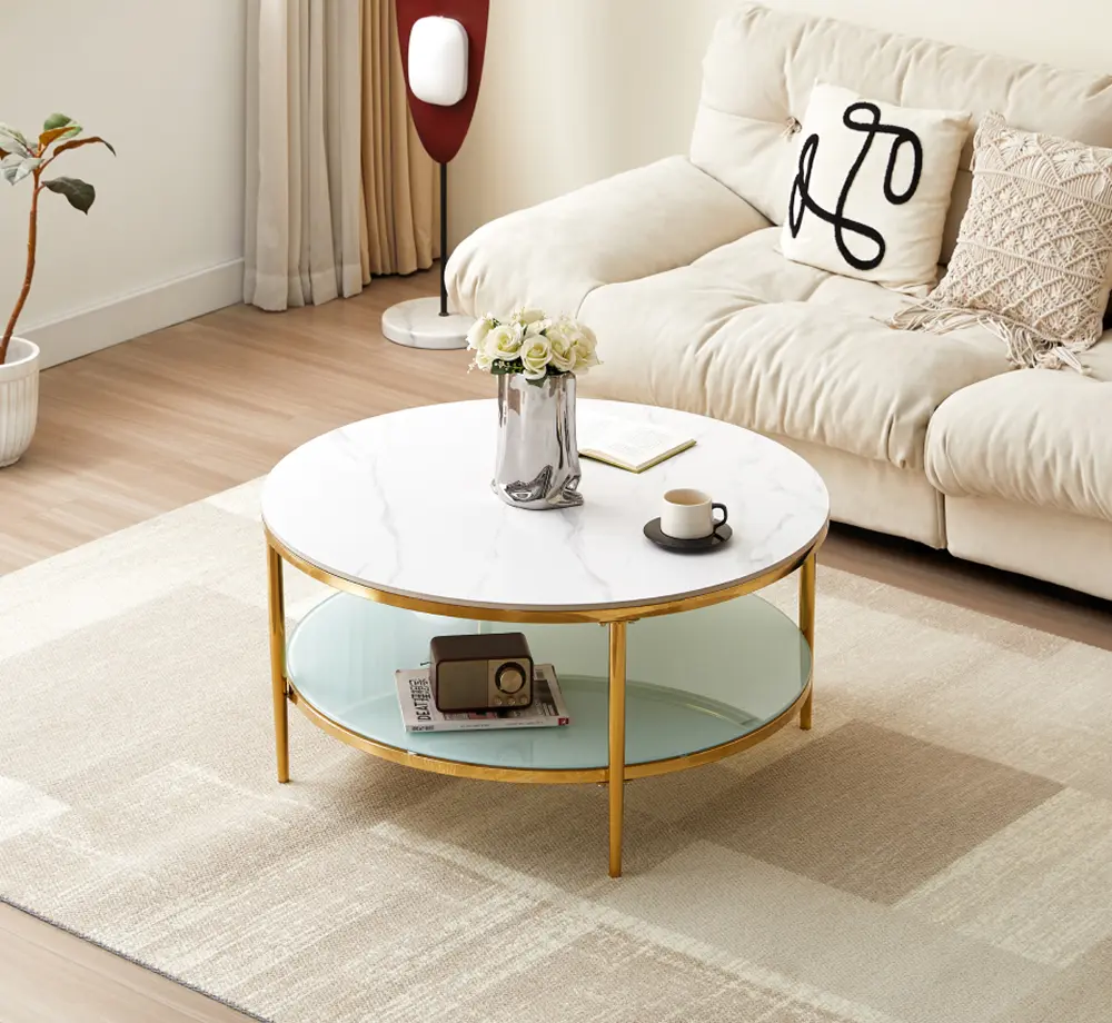 Masa pentru reviste Tempo Kondela Enion 2 New (Chrome Gold/Light Marble)