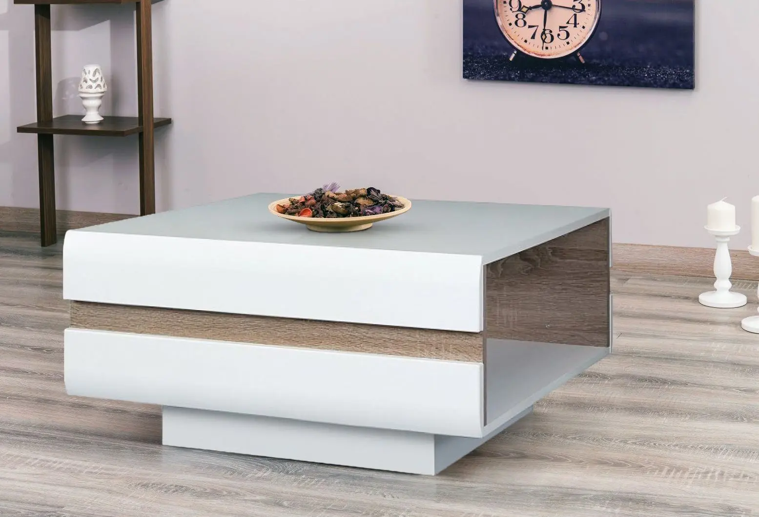Журнальный столик Tempo Kondela HG Lynatet Typ 71 (White Gloss/Sonoma Oak)