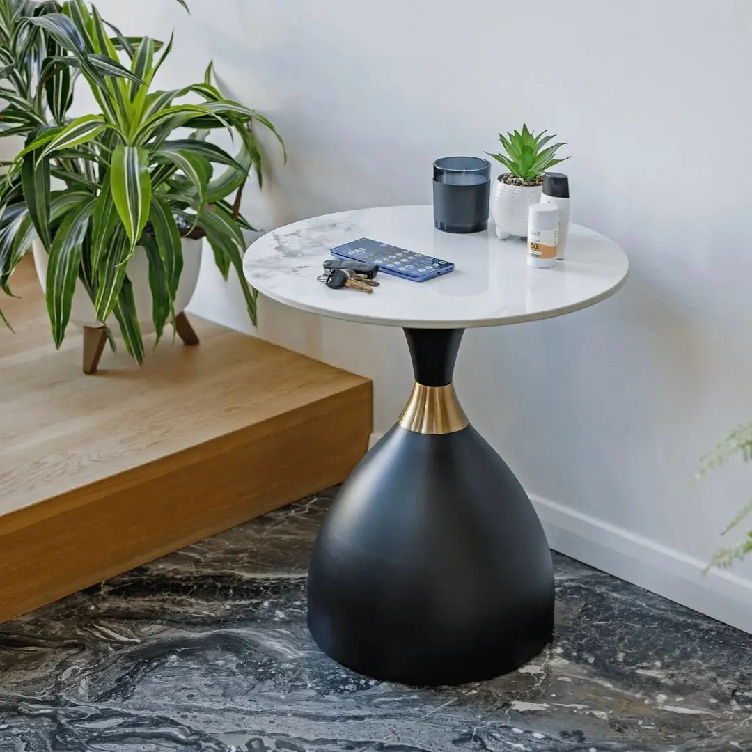 Masa pentru reviste Tempo Kondela Odis (White Marble/Black/Gold)