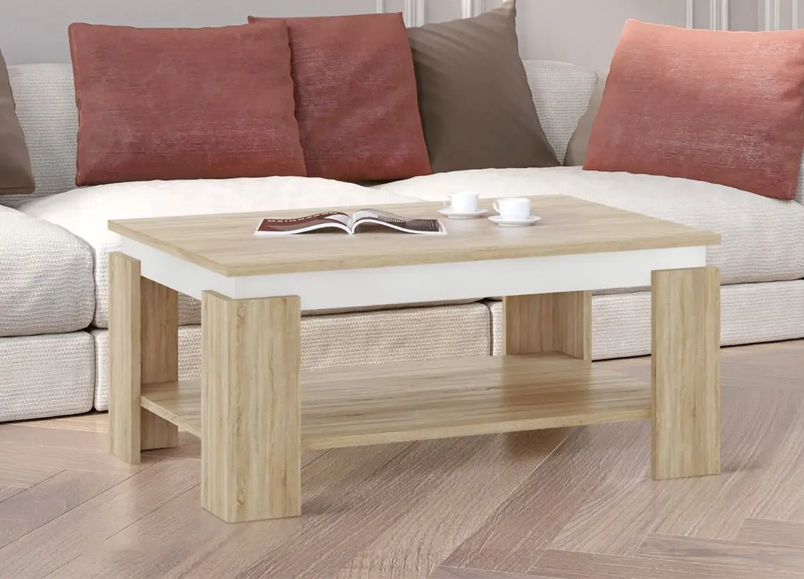 Журнальный столик Tempo Kondela Piani 90 (Sonoma Oak/White)