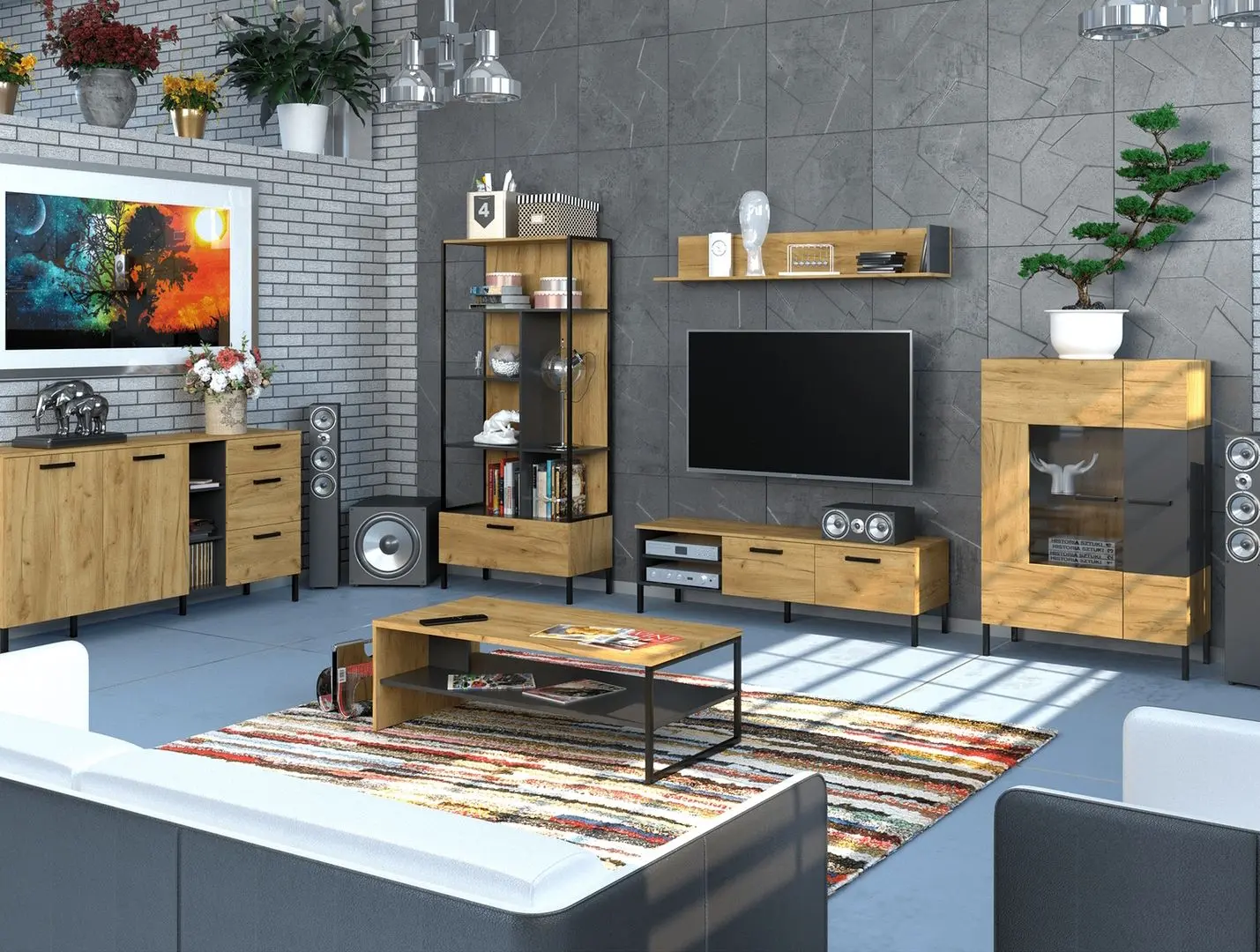 Masa pentru reviste Tempo Kondela Santana 120 (Craft Oak Golden/Anthracite) - 3