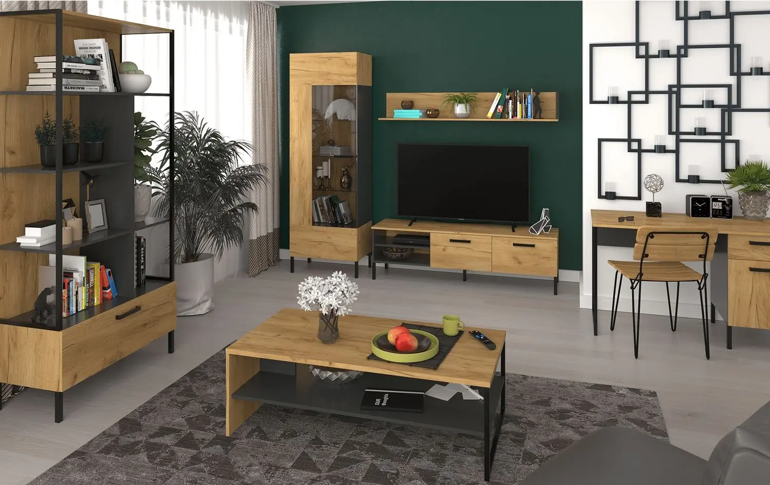 Masa pentru reviste Tempo Kondela Santana 120 (Craft Oak Golden/Anthracite) - 4