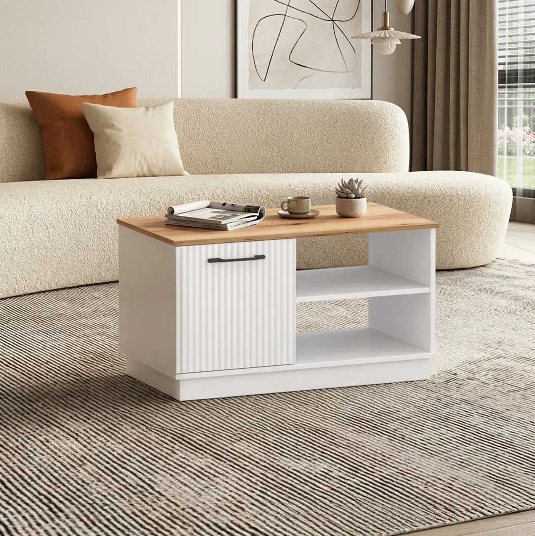 Masa pentru reviste Tempo Kondela Velis 1D (White/Evoke Oak)