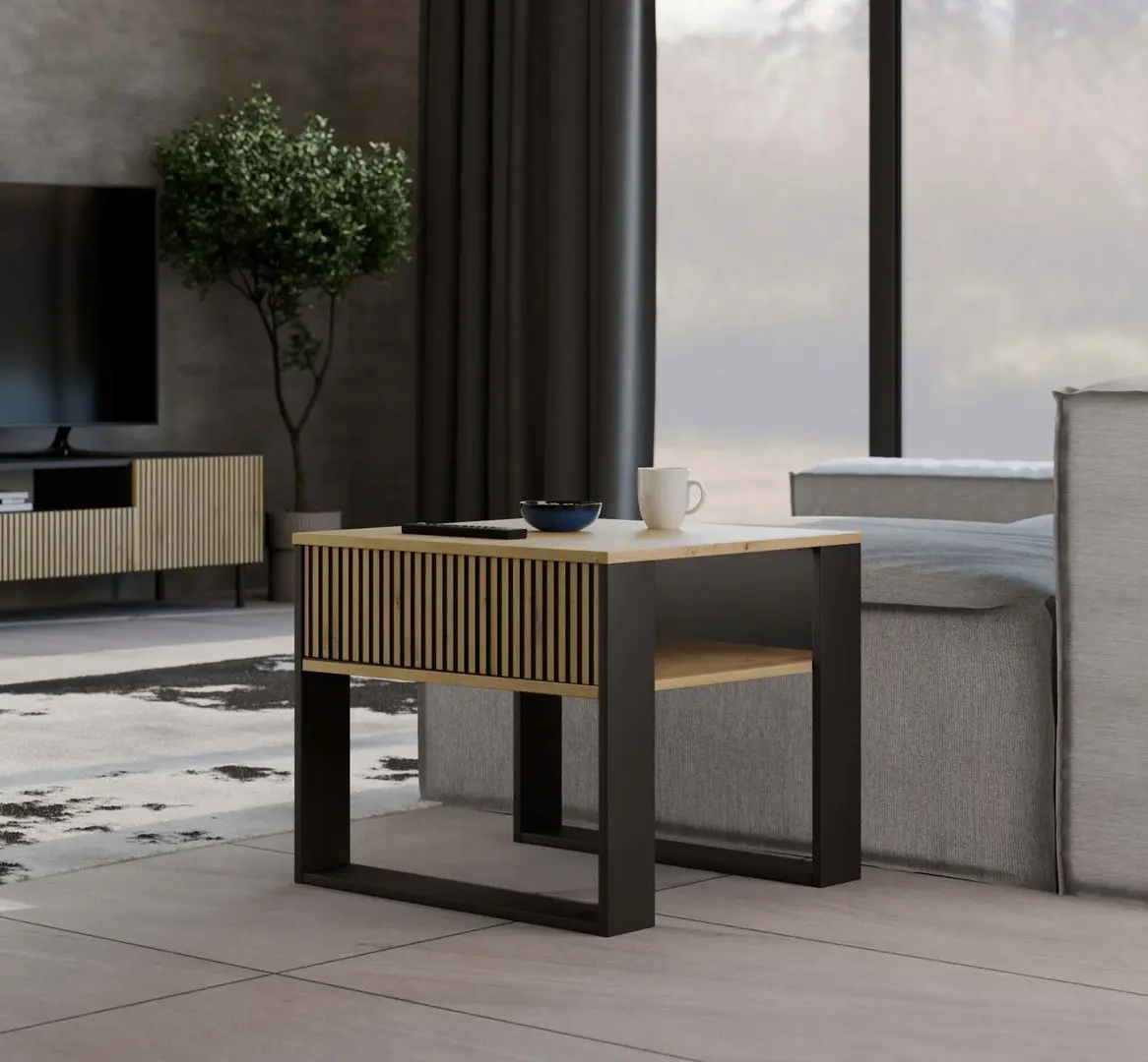 Masa pentru reviste TopEshop Modern Mini 2P Slim (Artisan Oak/Black)