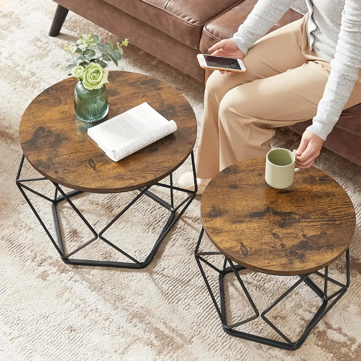 Set masute pentru reviste Vasagle LET040B01 (Rustic Brown/Black) - 6