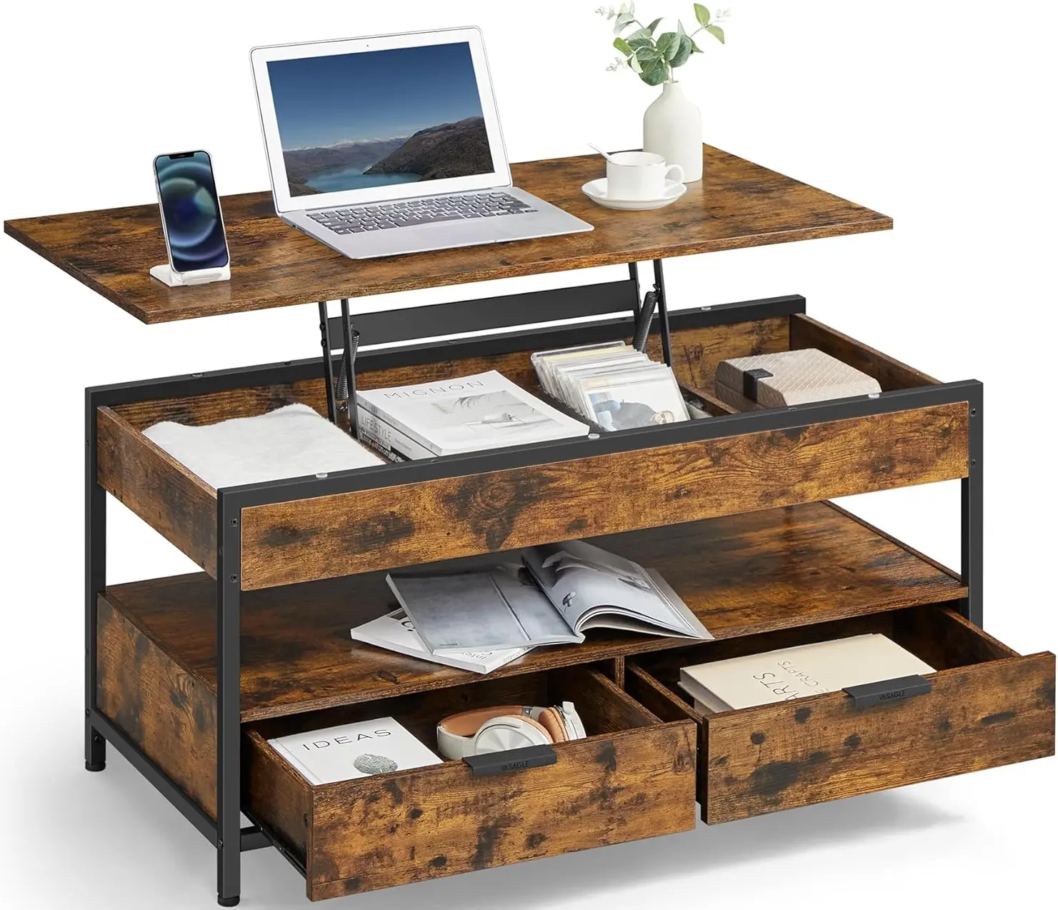 Журнальный столик Vasagle LCT209K01 (Rustic Brown/Ink Black)