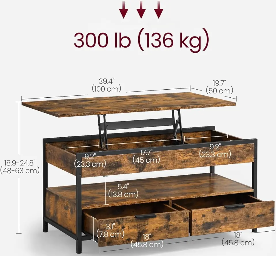 Журнальный столик Vasagle LCT209K01 (Rustic Brown/Ink Black)