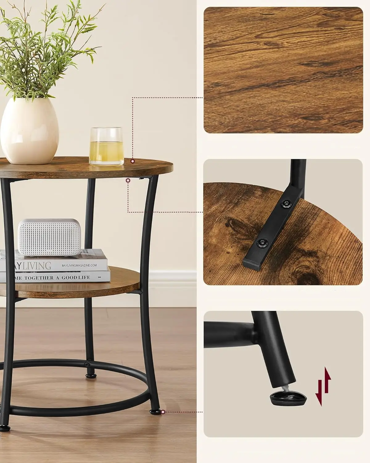 Masa pentru reviste Vasagle LET56BX (Rustic Brown/Ink Black)