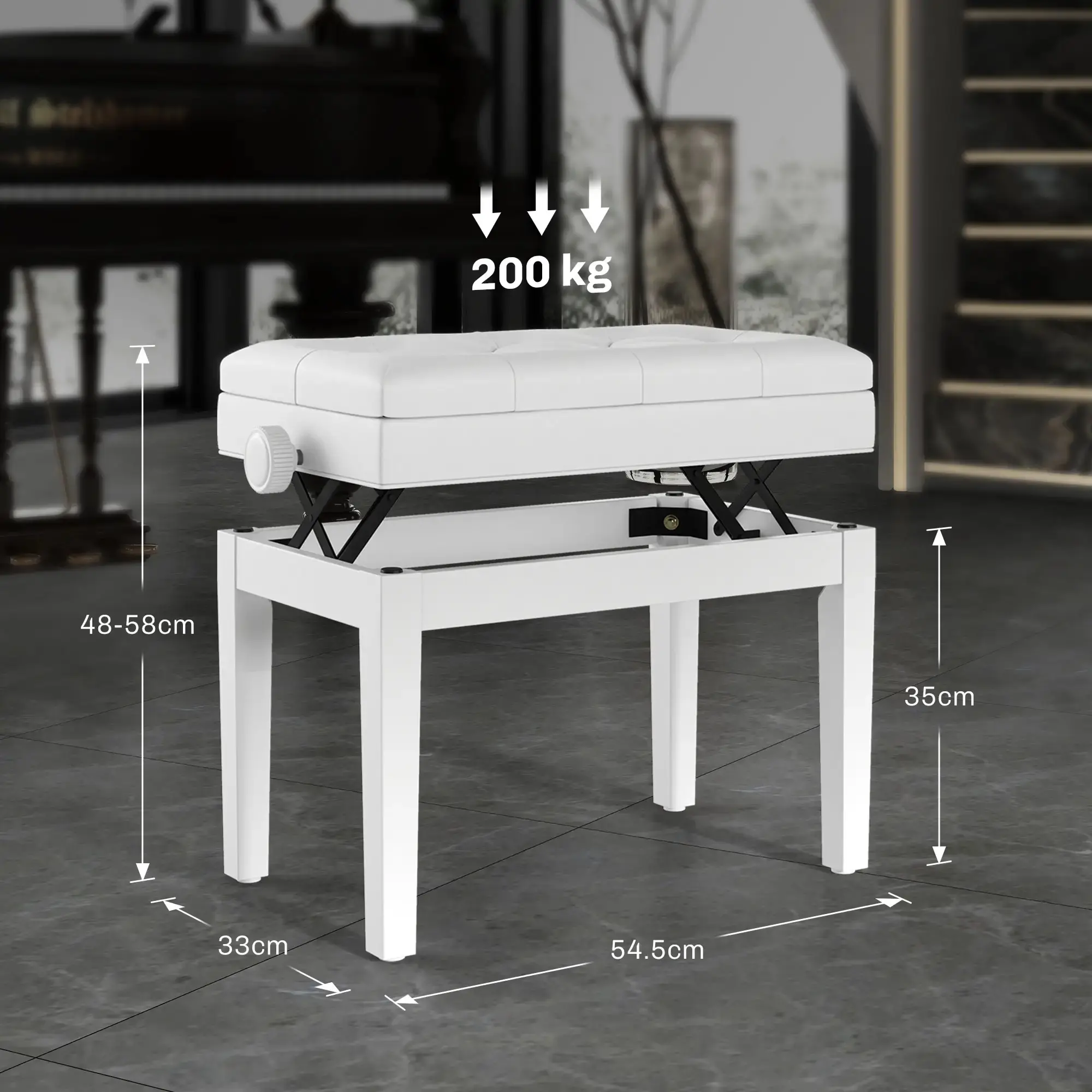 Банкетка для пианино Homcom F12-016V00WT (White) - 3
