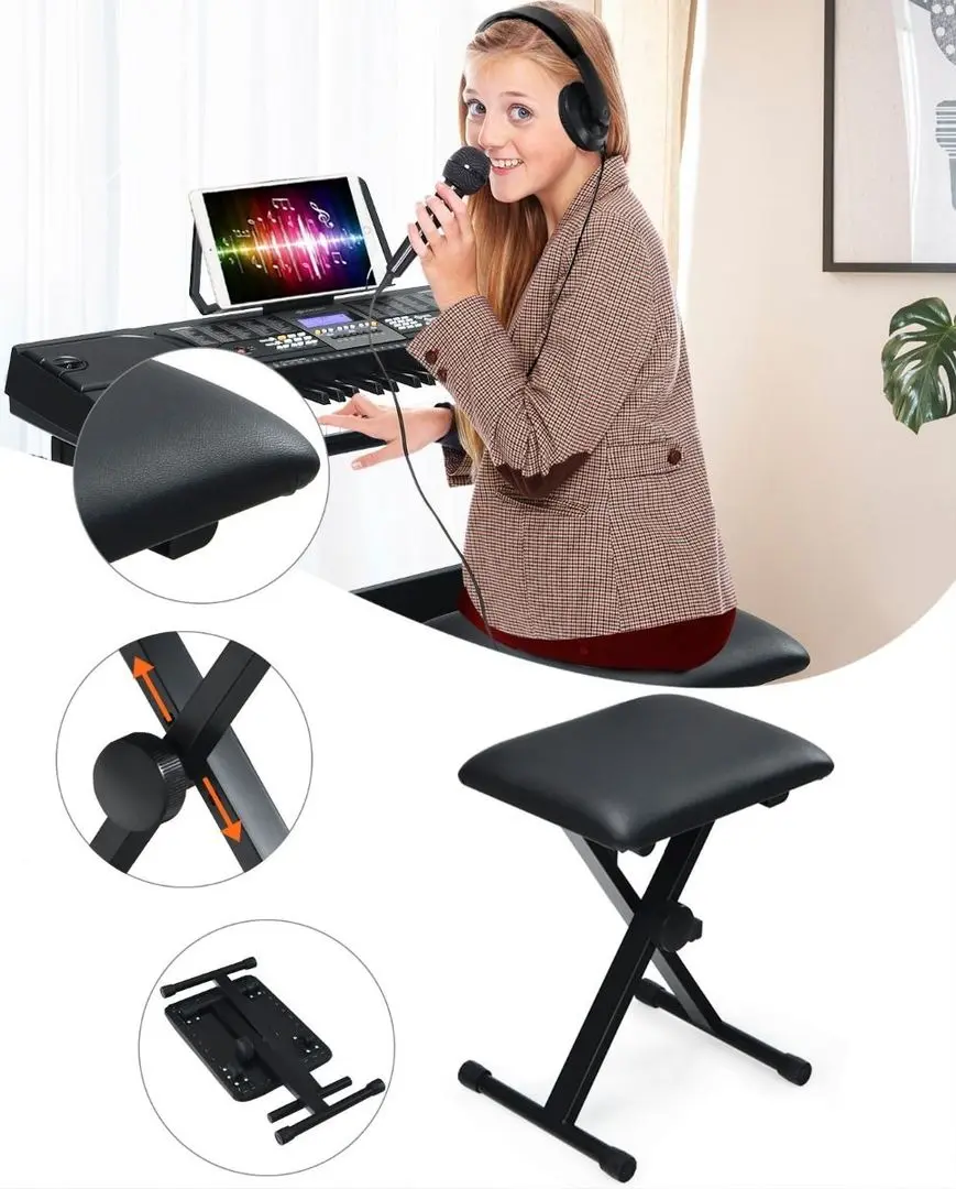 Set sintetizator + scaun + microfon + casti Costway MU70008DE (Black) - 3