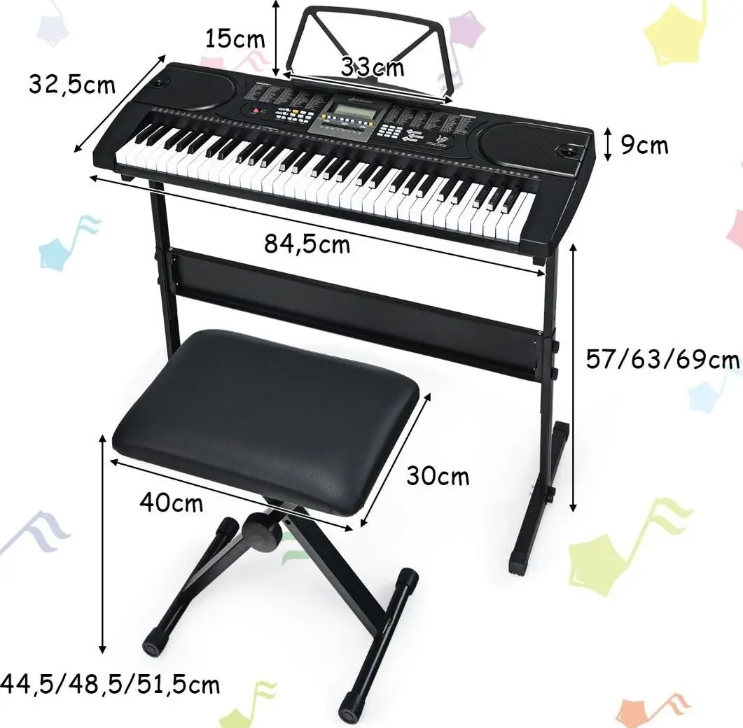 Set sintetizator + scaun + microfon + casti Costway MU70008DE (Black) - 4