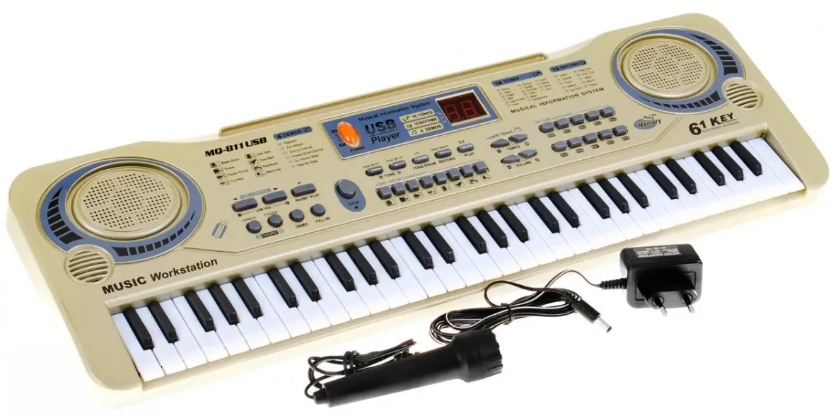 Sintetizator cu microfon pentru copii Ramiz MQ-811USB (Beige)