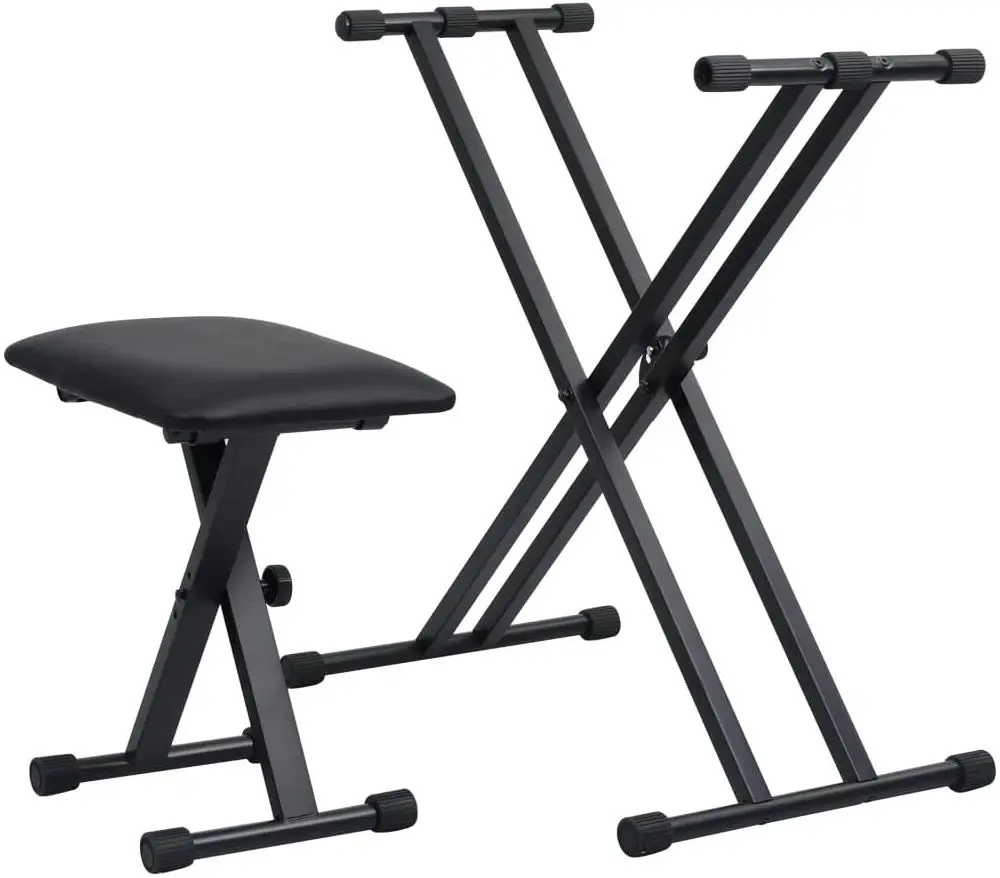 Set suport + taburet pentru instrumente cu clape VidaXL 70097 (Black)