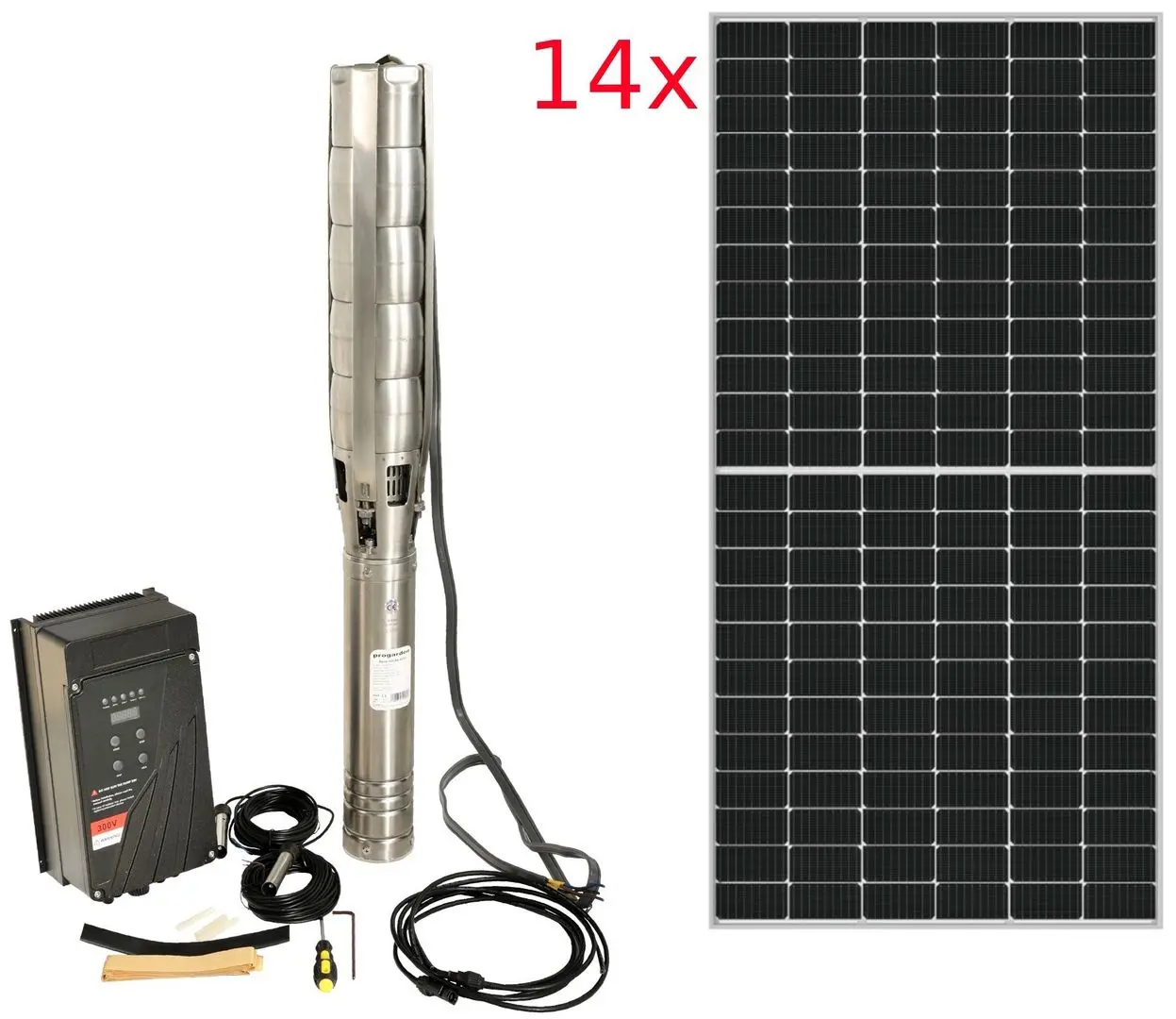 Pompa submersibila cu panou solar Progarden Aqua Solar 4053 + 14 x SP460M-72H
