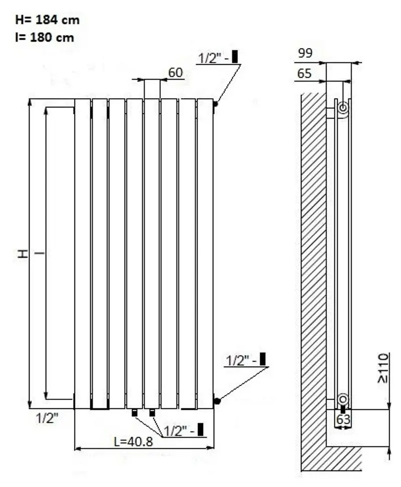 Радиатор Radex Orion HB-R35S102 408x1838 (Anthracite)