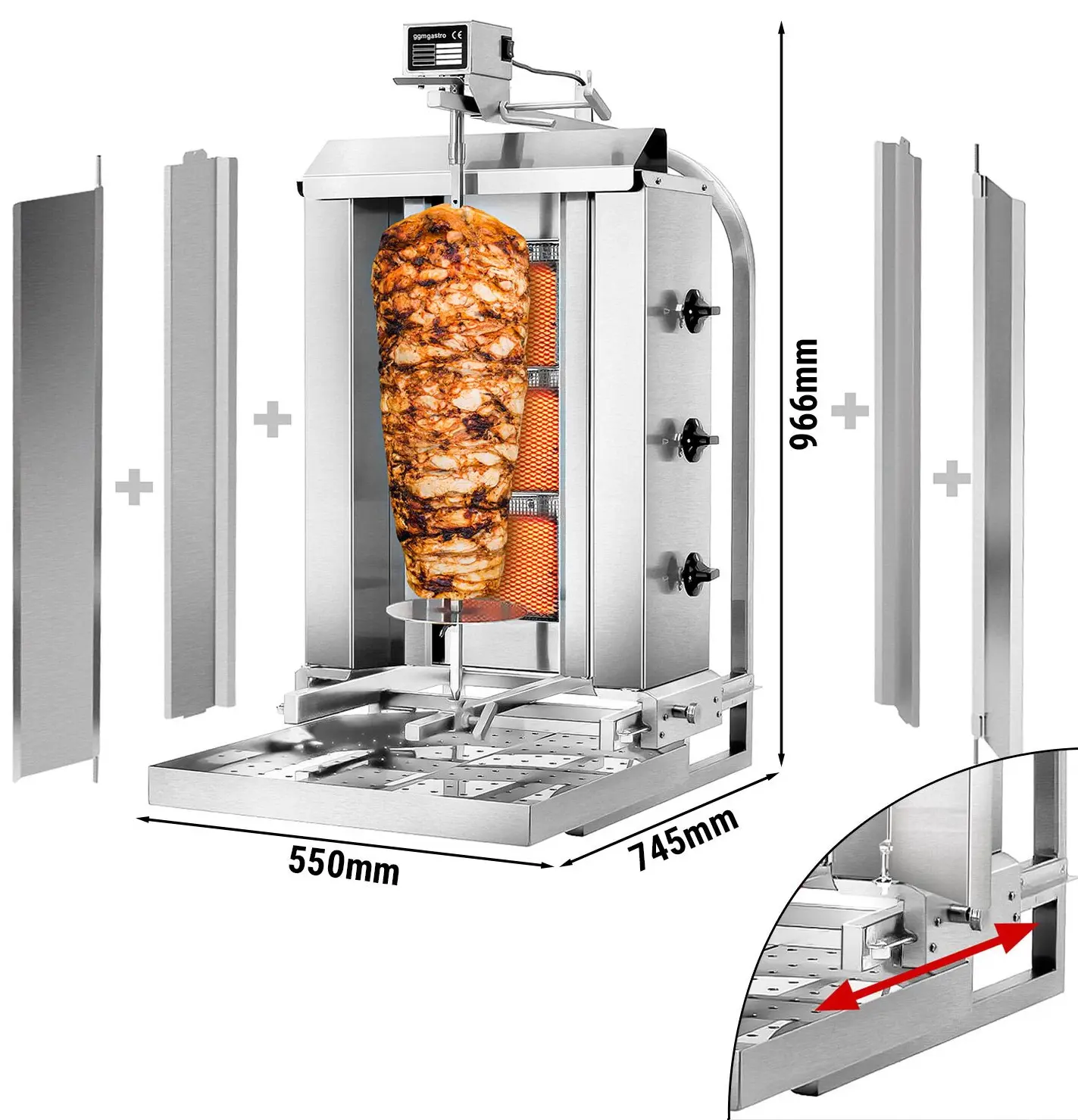Аппарат для шаурмы газовый GGM Gastro DOBK3-SB-N (Inox) - 8