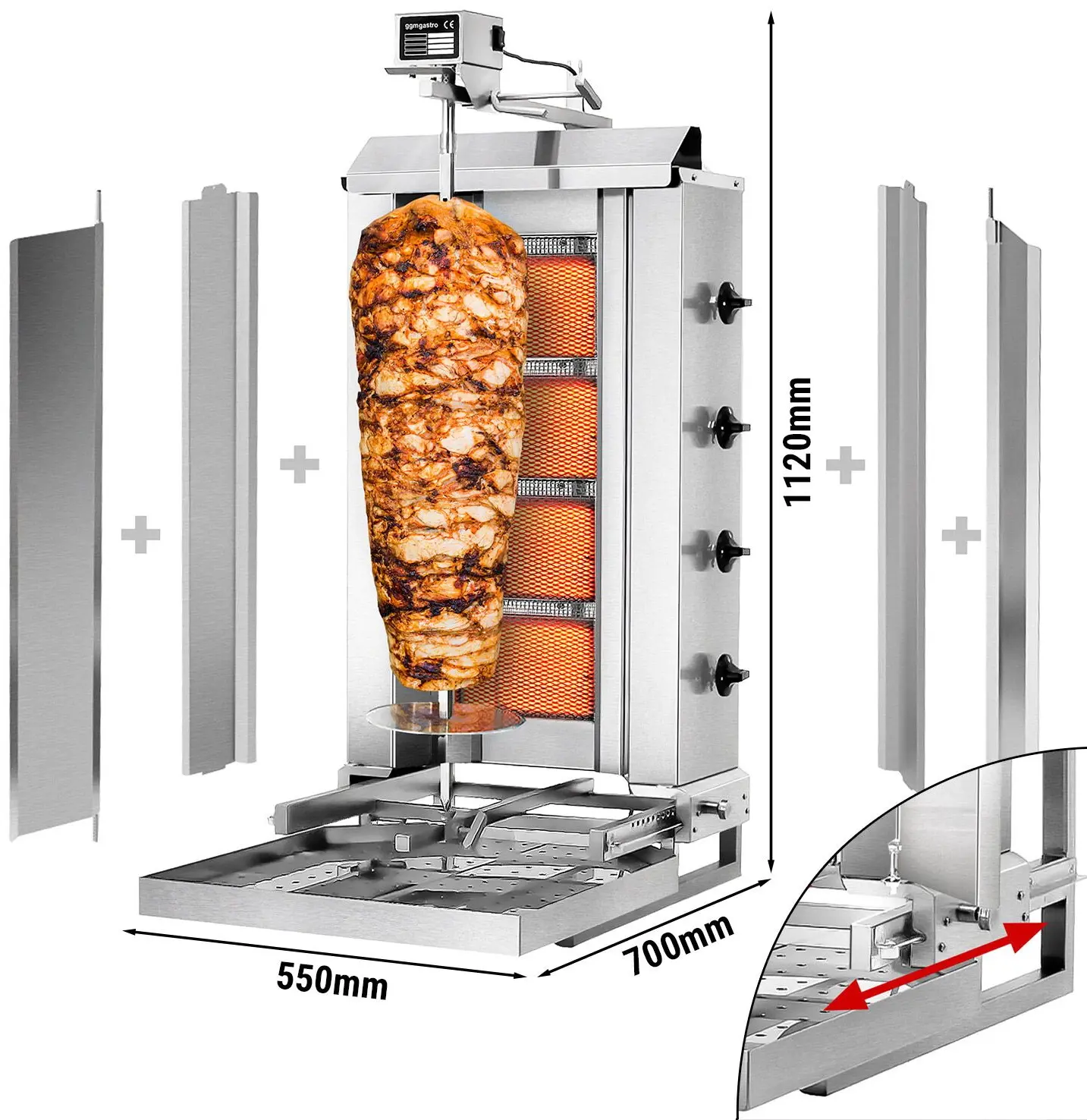 Аппарат для шаурмы газовый GGM Gastro DOBK4-SB-N (Inox) - 8