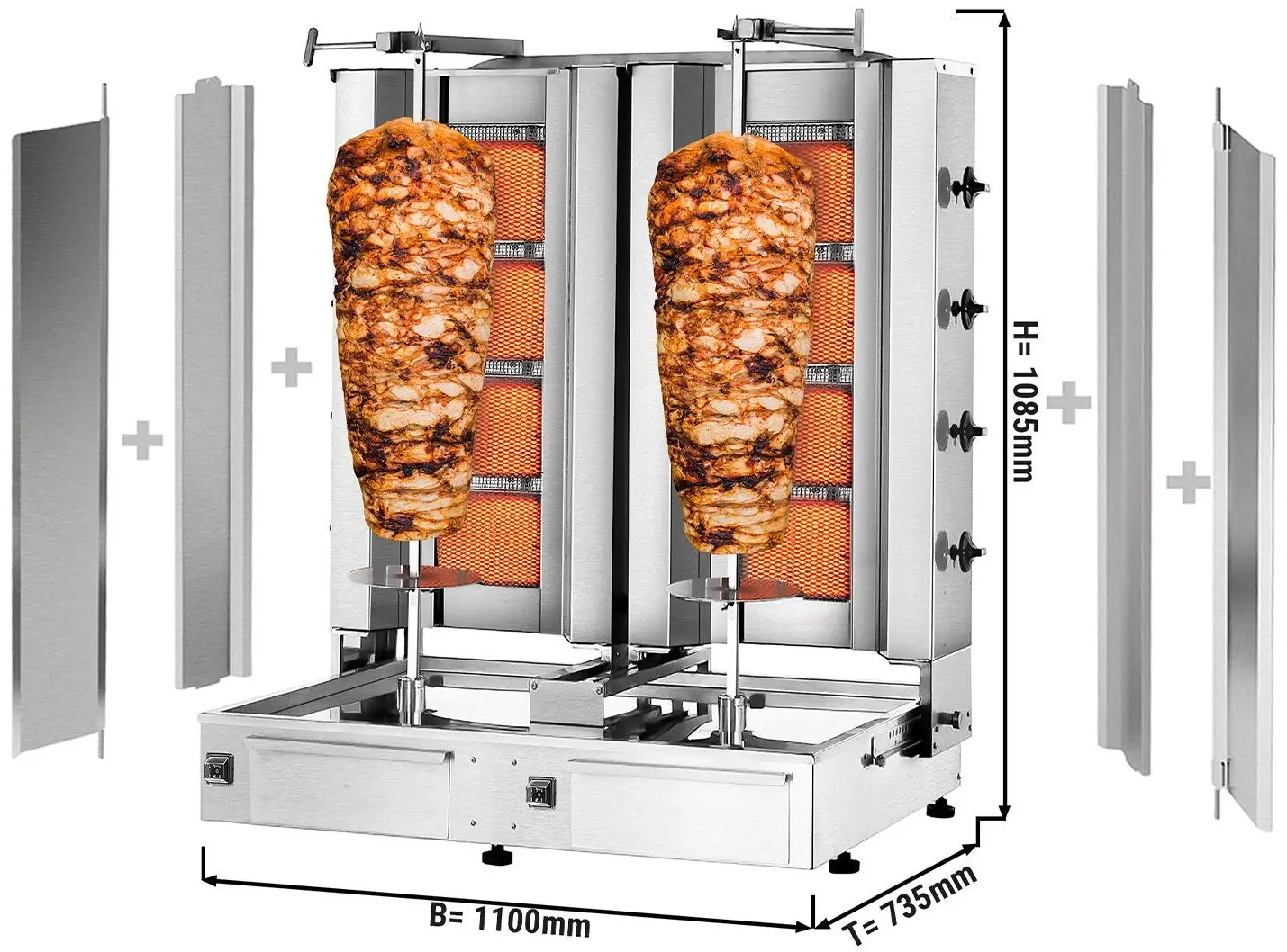 Аппарат для шаурмы газовый GGM Gastro DUK4+4-SB-N (Inox) - 8