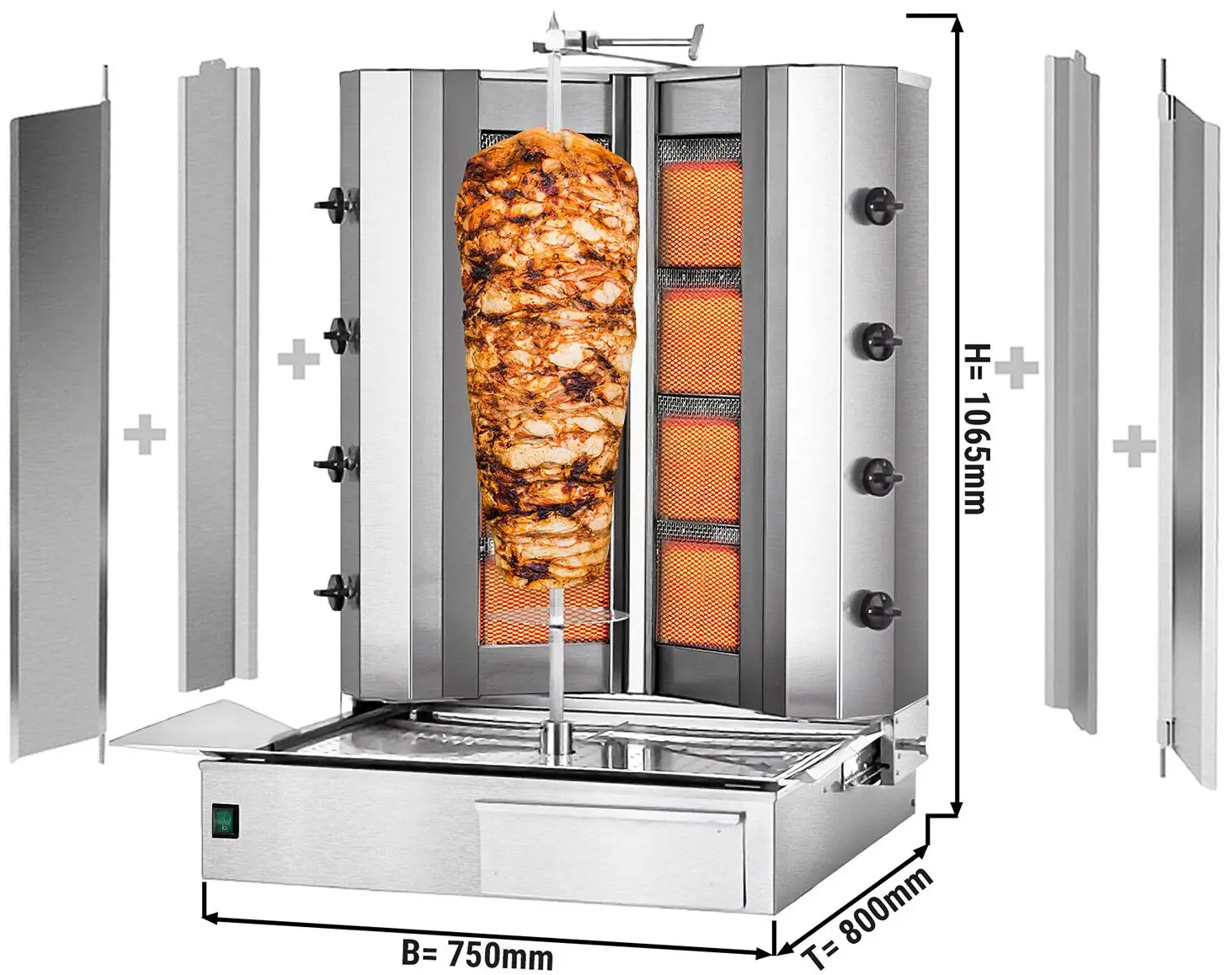 Аппарат для шаурмы газовый GGM Gastro DUVK4+4-N (Inox) - 7