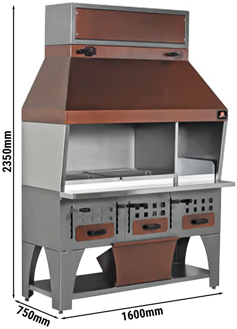 Гриль на углях пристенный GGM Gastro WGE16 (Brown/Inox) - 4