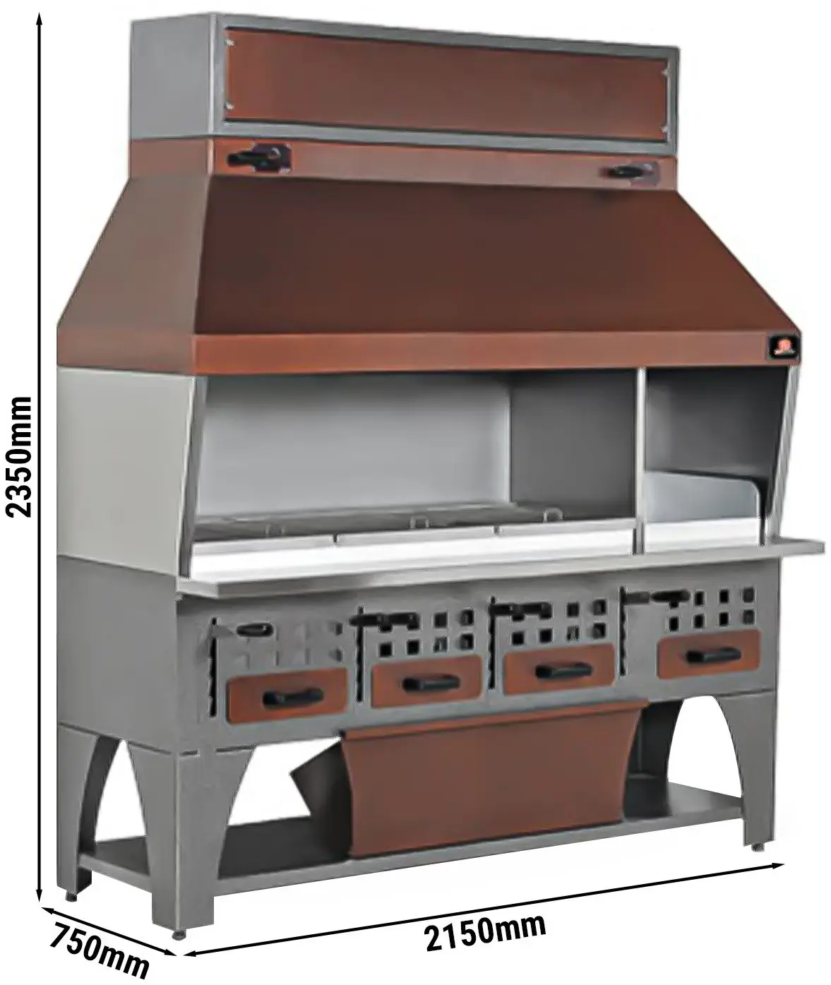 Гриль на углях пристенный GGM Gastro WGE215 (Brown/Inox) - 4