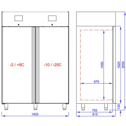 Холодильно-морозильный шкаф GGM Gastro Premium KTKF1400D (Inox) Thumb