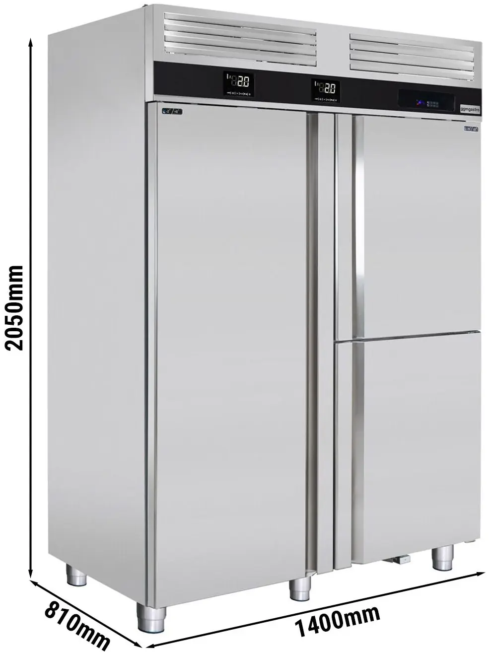 Frigider-congelator cu compartiment de soc termic GGM Gastro Premium KTKF1400T3D (Inox) - 9