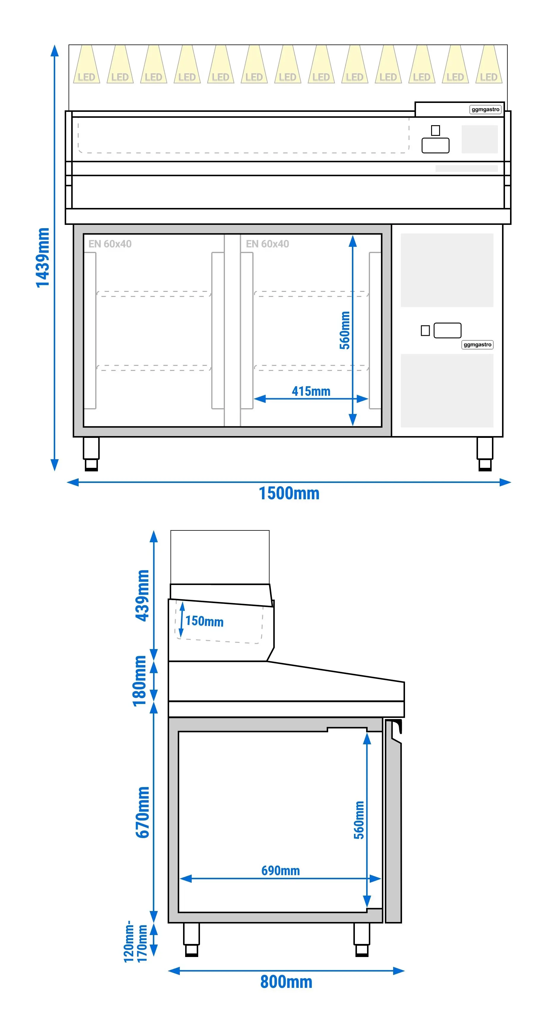 Холодильный стол для пиццы GGM Gastro POS158ND#AGS154LND (Inox) - 9