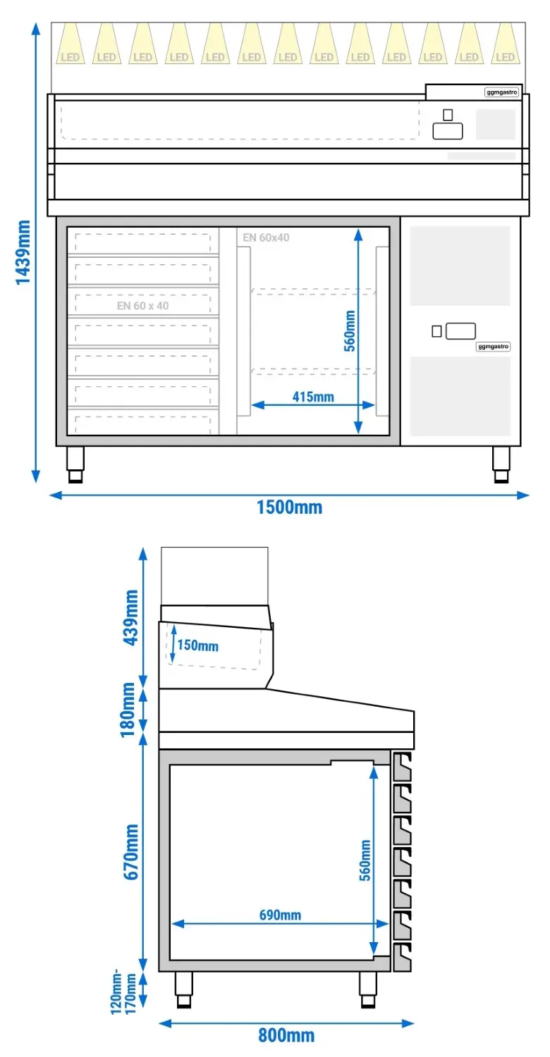 Masa frigorifica pentru pizza GGM Gastro POS158SSG#AGS154LND (Inox) - 12