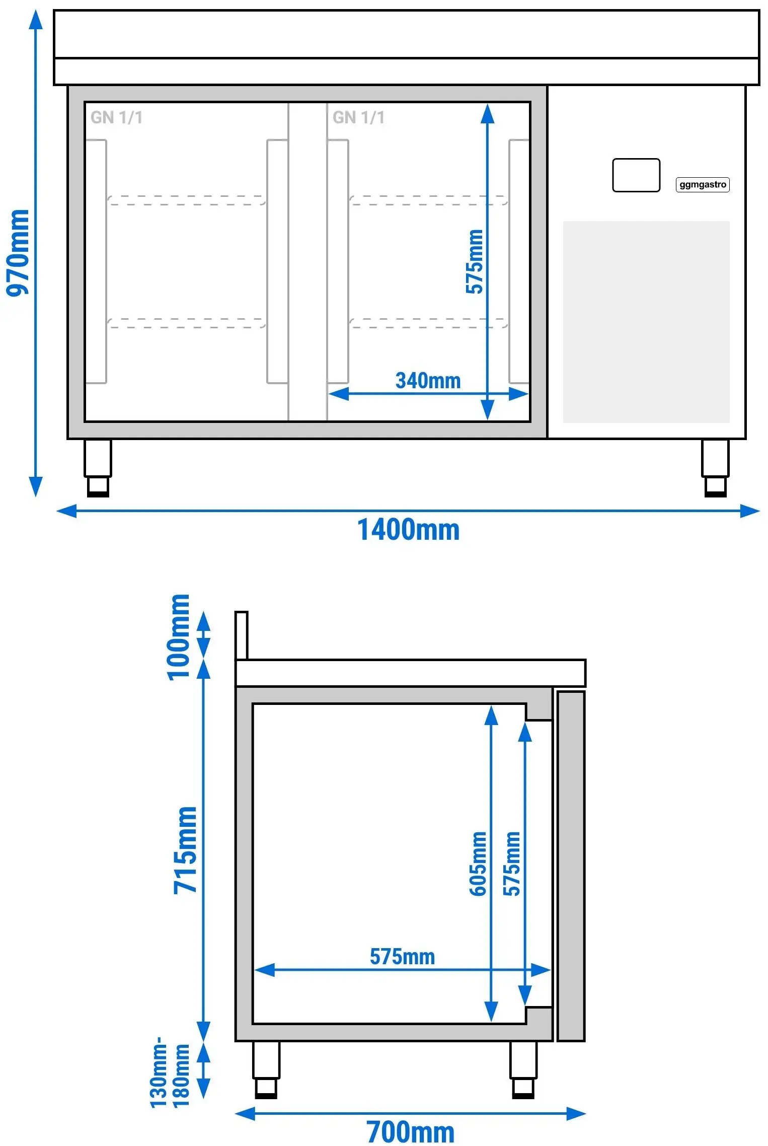 Masa frigorifica GGM Gastro KTF147AND2T-EF (Inox) - 9
