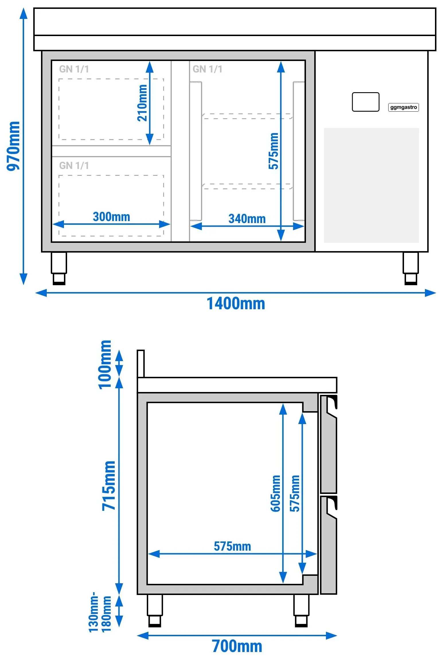 Masa frigorifica GGM Gastro KTF147ANDT2S-EF (Inox) - 11