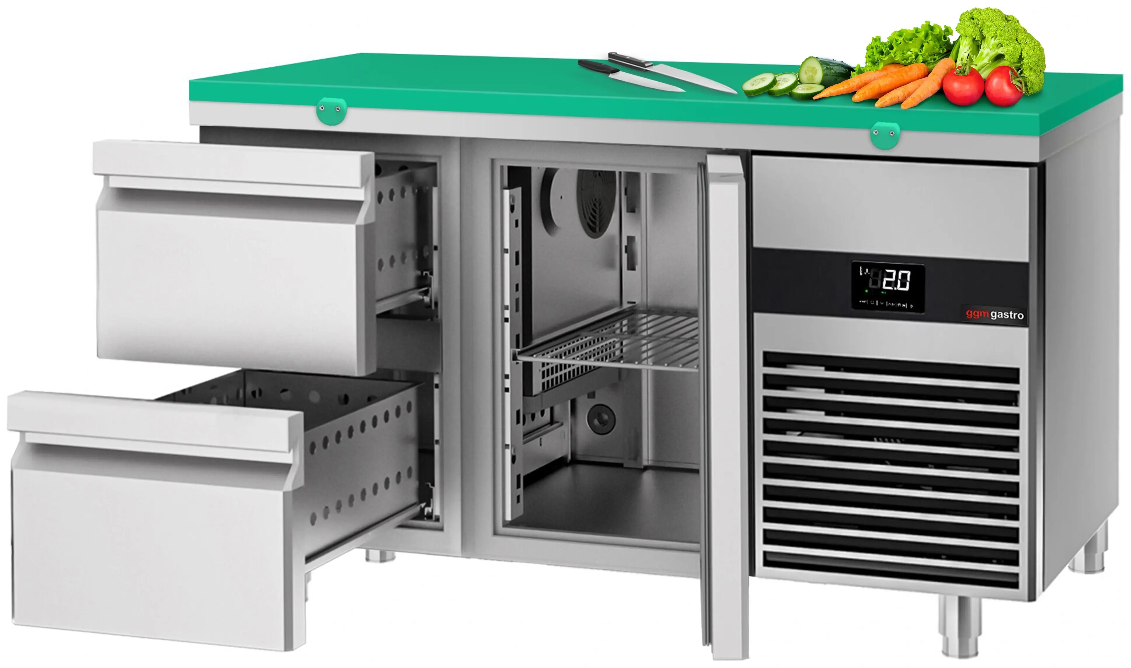Masa frigorifica GGM Gastro KTF147ND-EF#1T#2S#SBG (Inox/Green) - 2