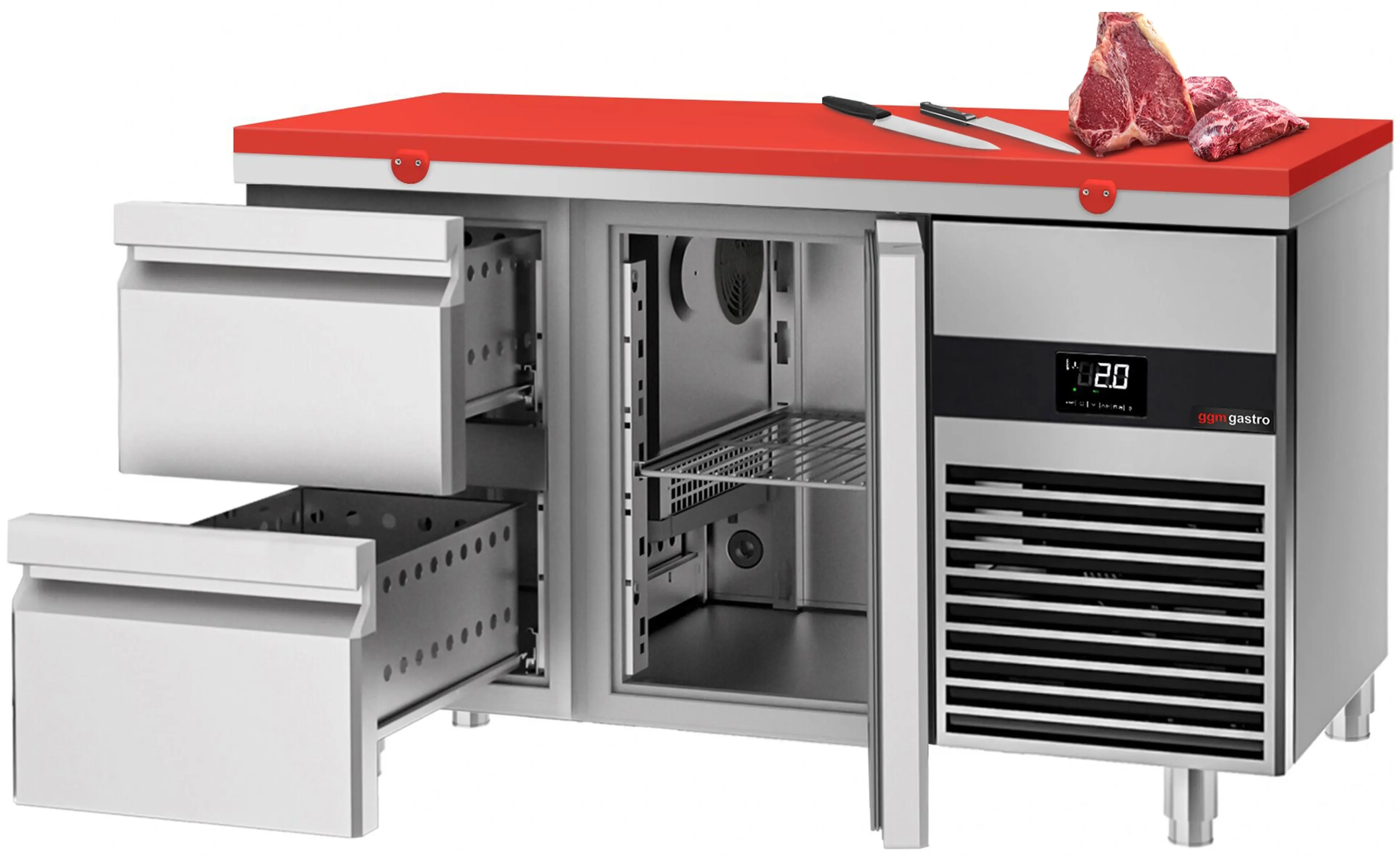 Masa frigorifica GGM Gastro KTF147ND-EF#1T#2S#SBR (Inox/Red) - 2