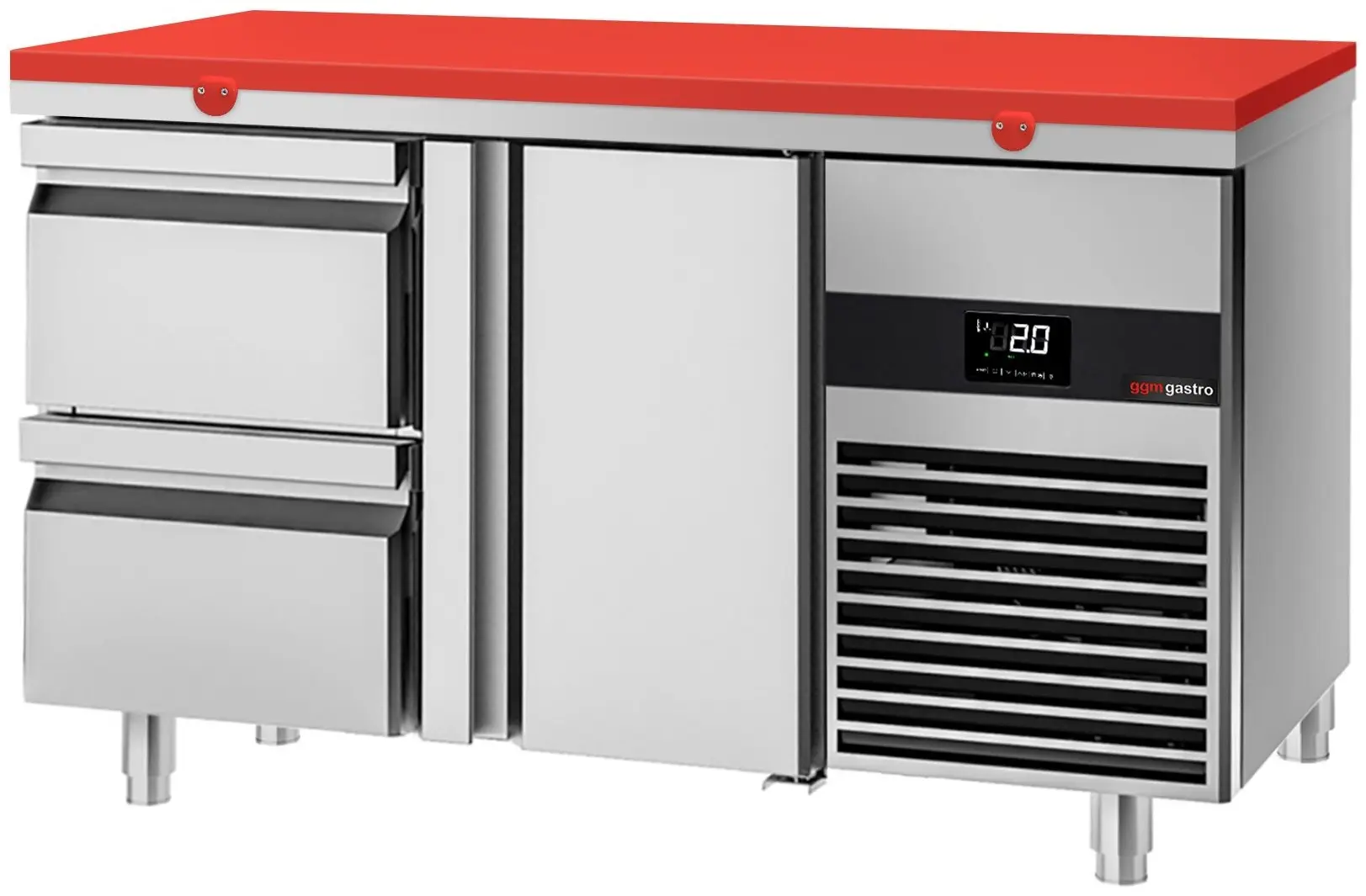 Masa frigorifica GGM Gastro KTF147ND-EF#1T#2S#SBR (Inox/Red)