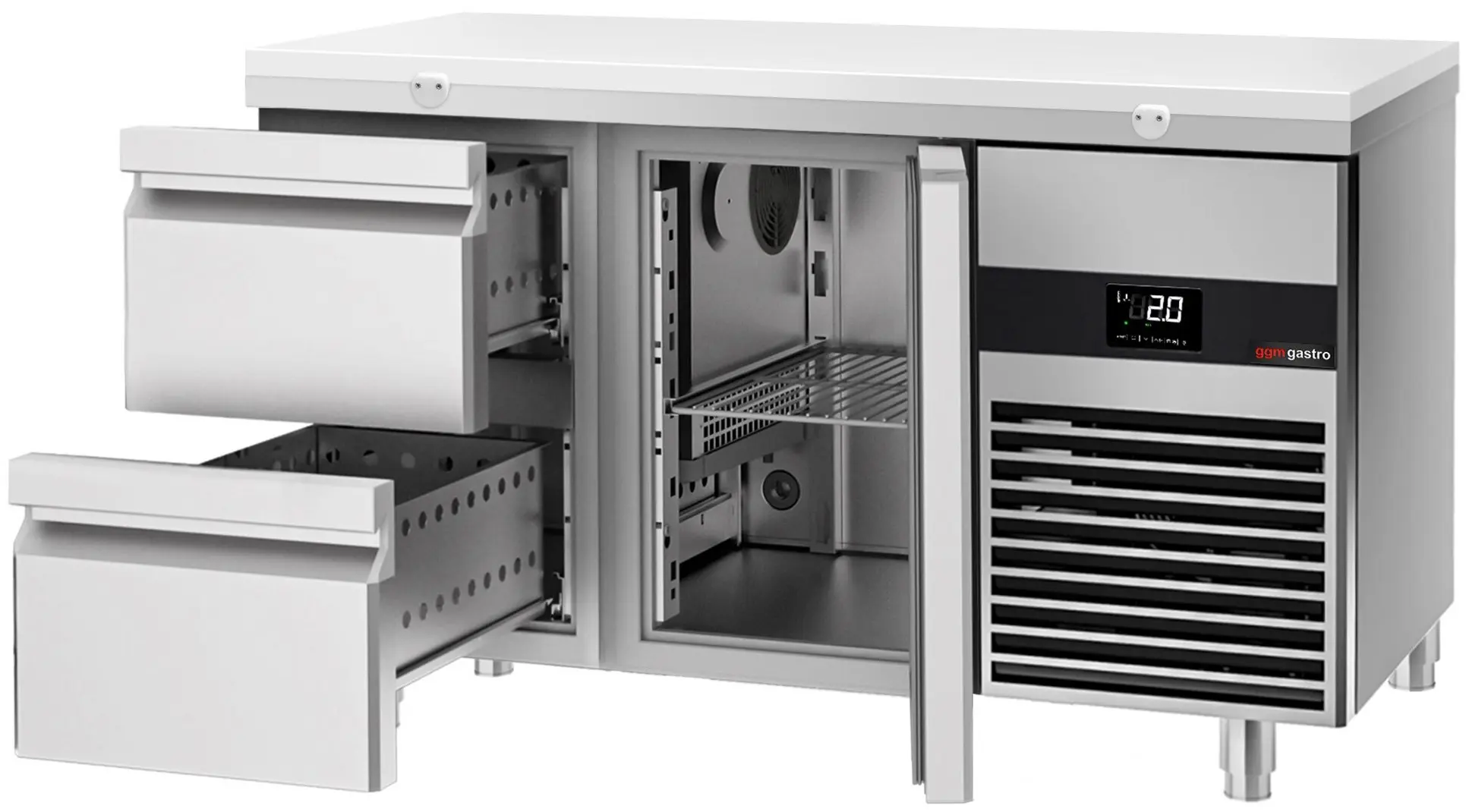 Masa frigorifica GGM Gastro KTF147ND-EF#1T#2S#SBW (Inox/White) - 2