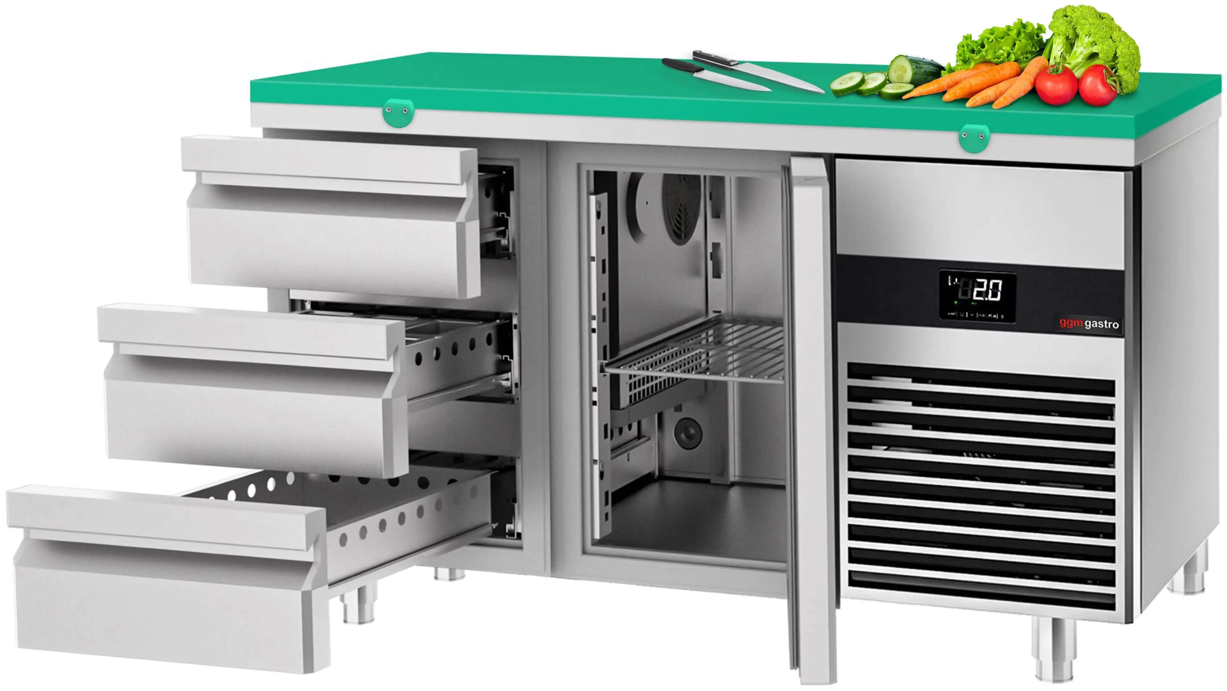 Masa frigorifica GGM Gastro KTF147ND-EF#1T#3S#SBG (Inox/Green) - 2