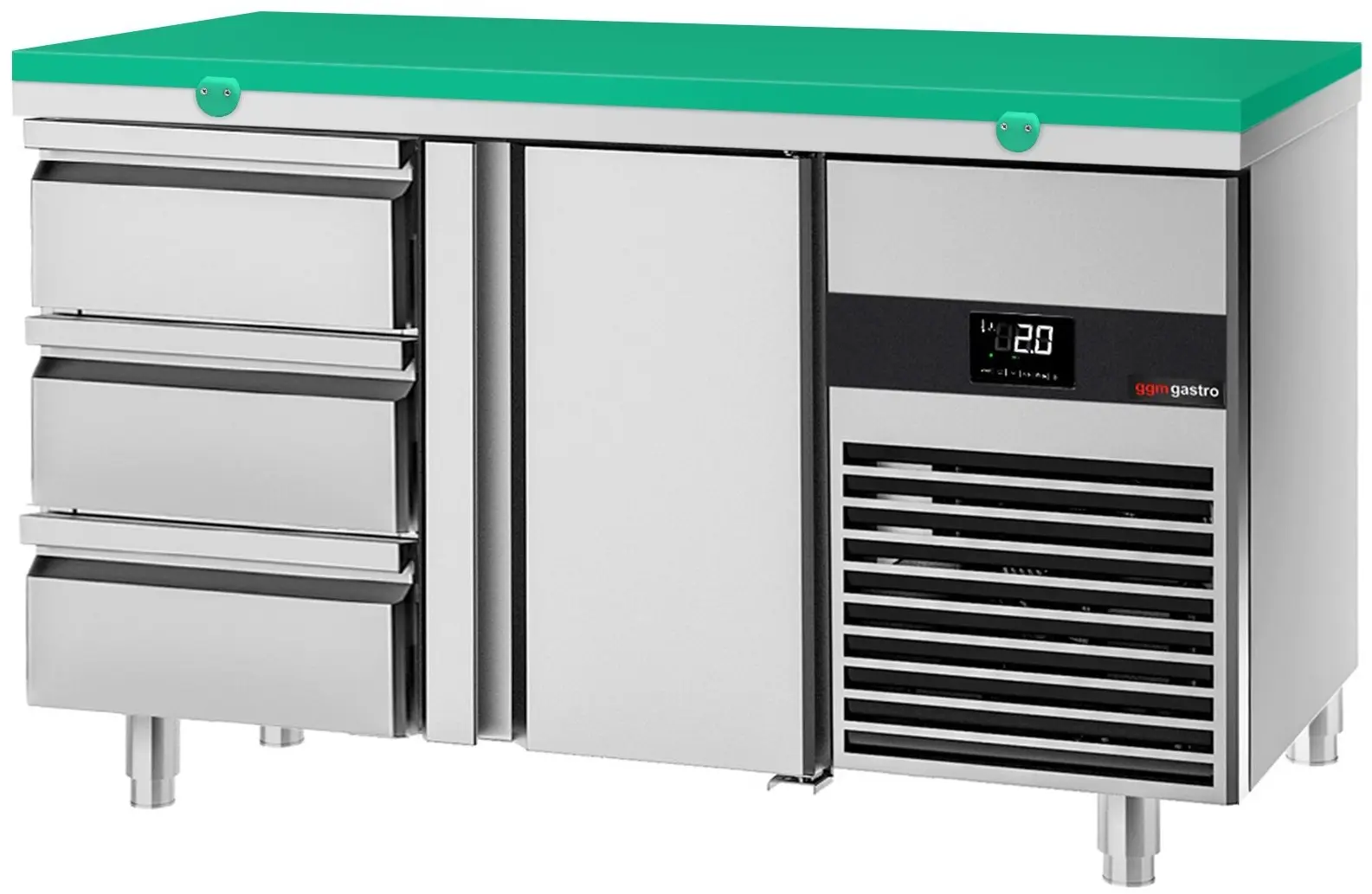 Masa frigorifica GGM Gastro KTF147ND-EF#1T#3S#SBG (Inox/Green)