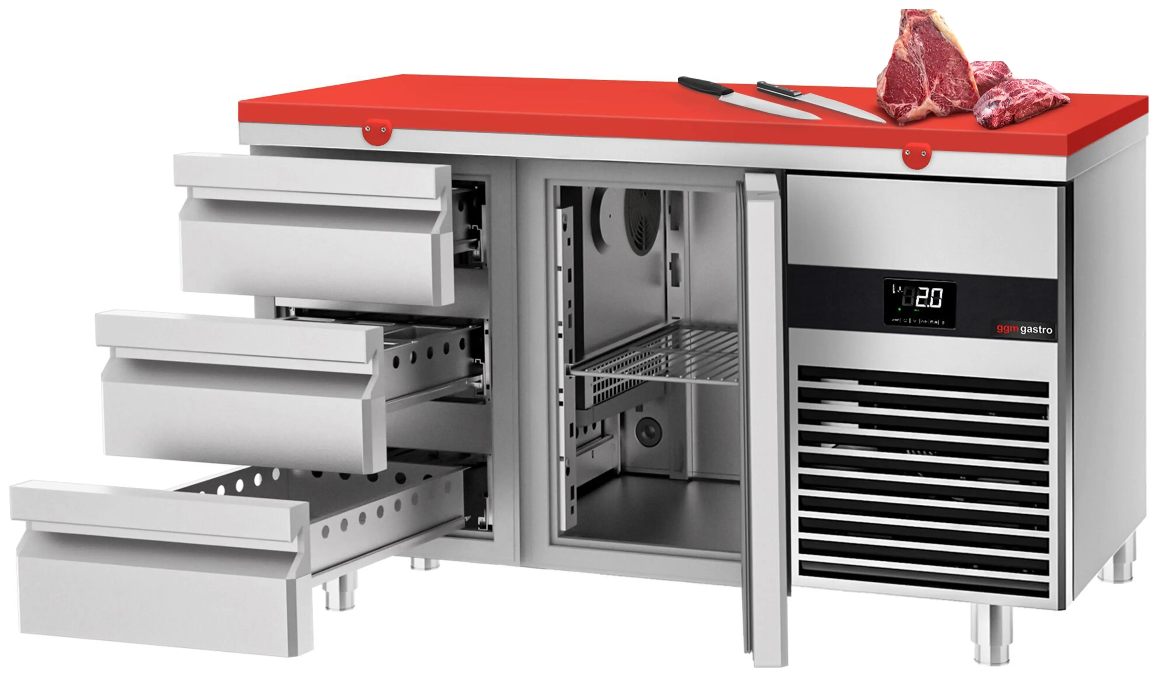 Masa frigorifica GGM Gastro KTF147ND-EF#1T#3S#SBR (Inox/Red) - 2