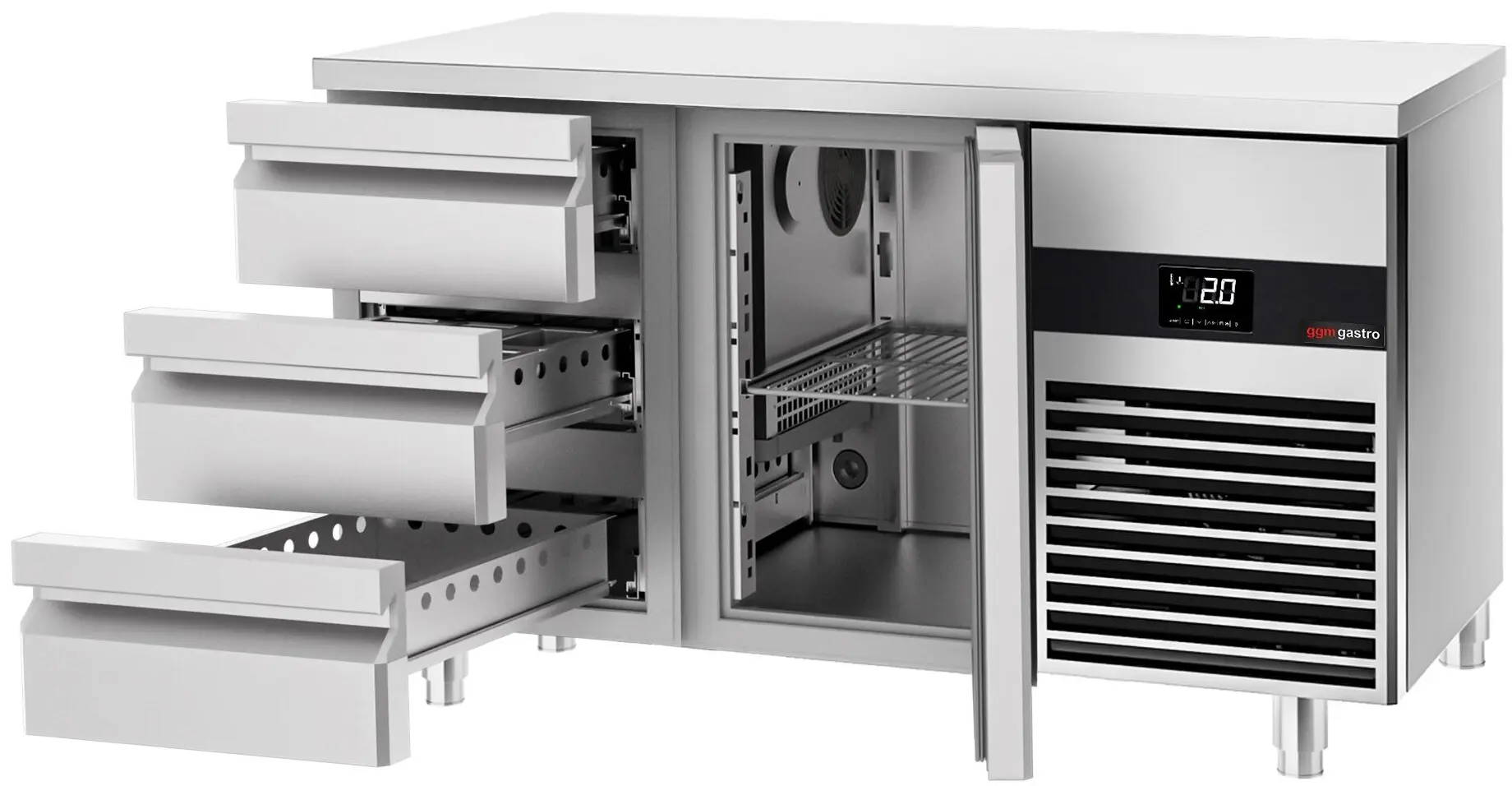 Masa frigorifica GGM Gastro KTF147ND-EF#1T#3S#SBR (Inox/Red) - 3