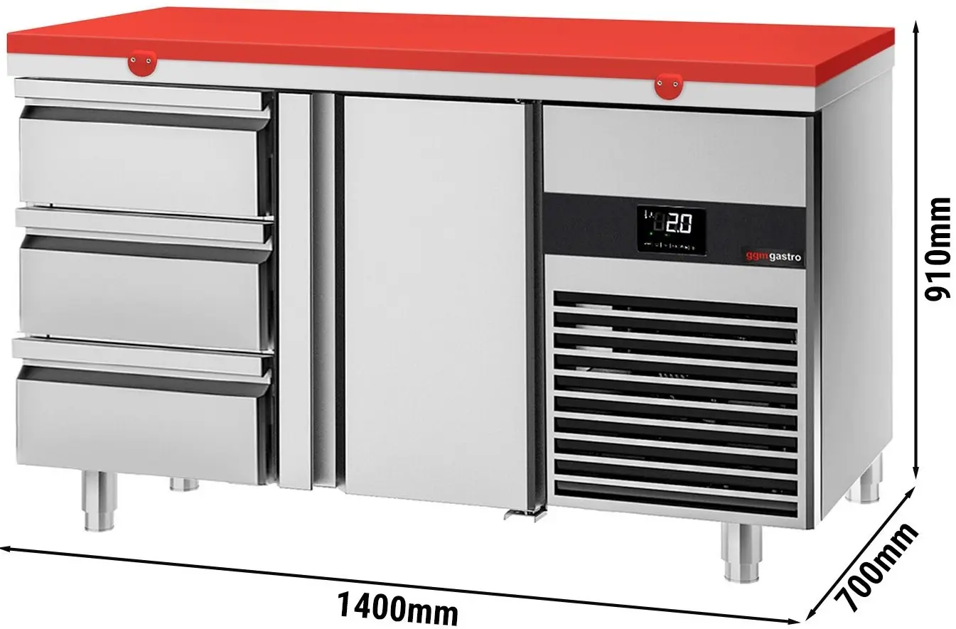 Masa frigorifica GGM Gastro KTF147ND-EF#1T#3S#SBR (Inox/Red) - 10