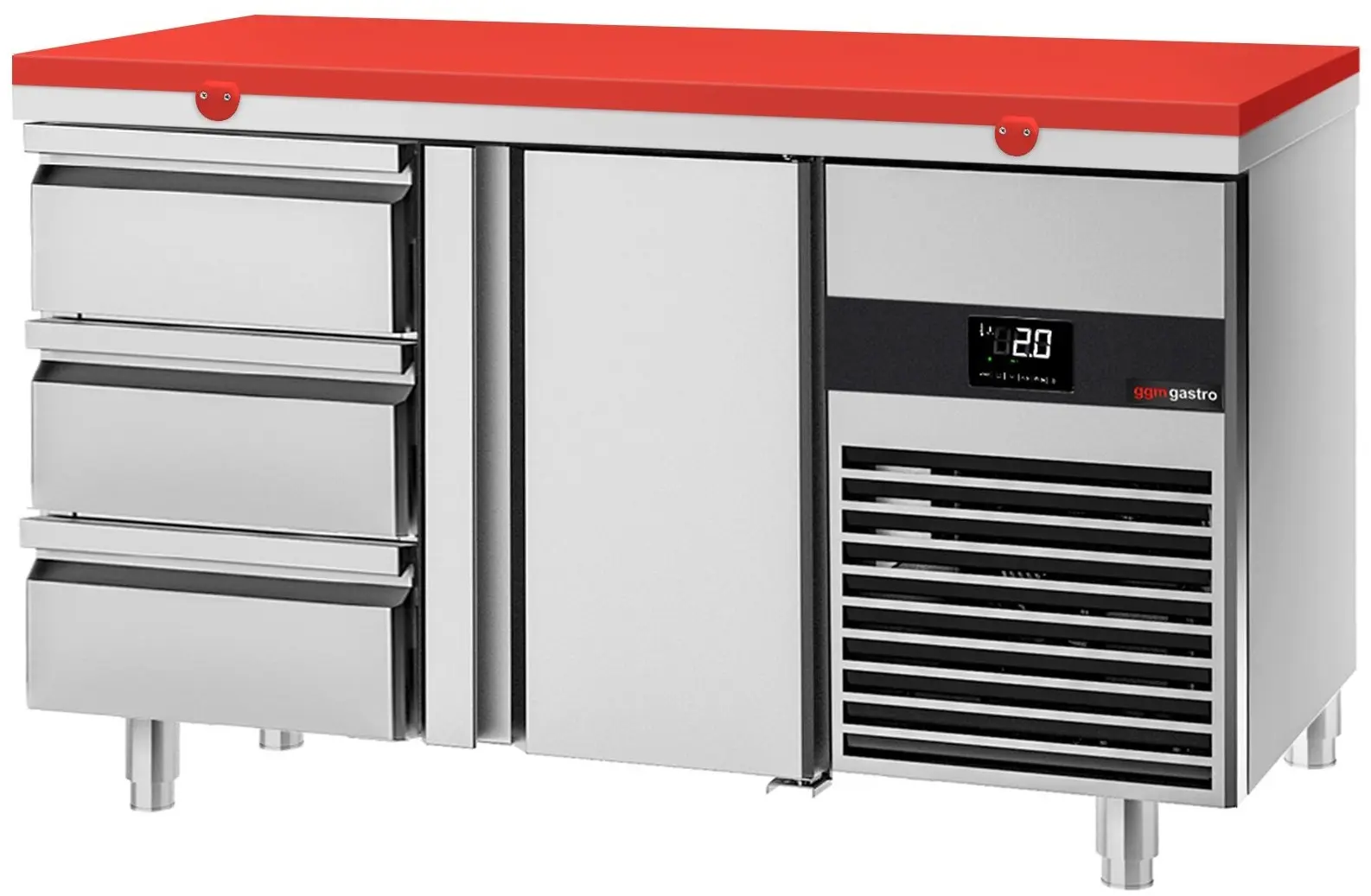 Masa frigorifica GGM Gastro KTF147ND-EF#1T#3S#SBR (Inox/Red)