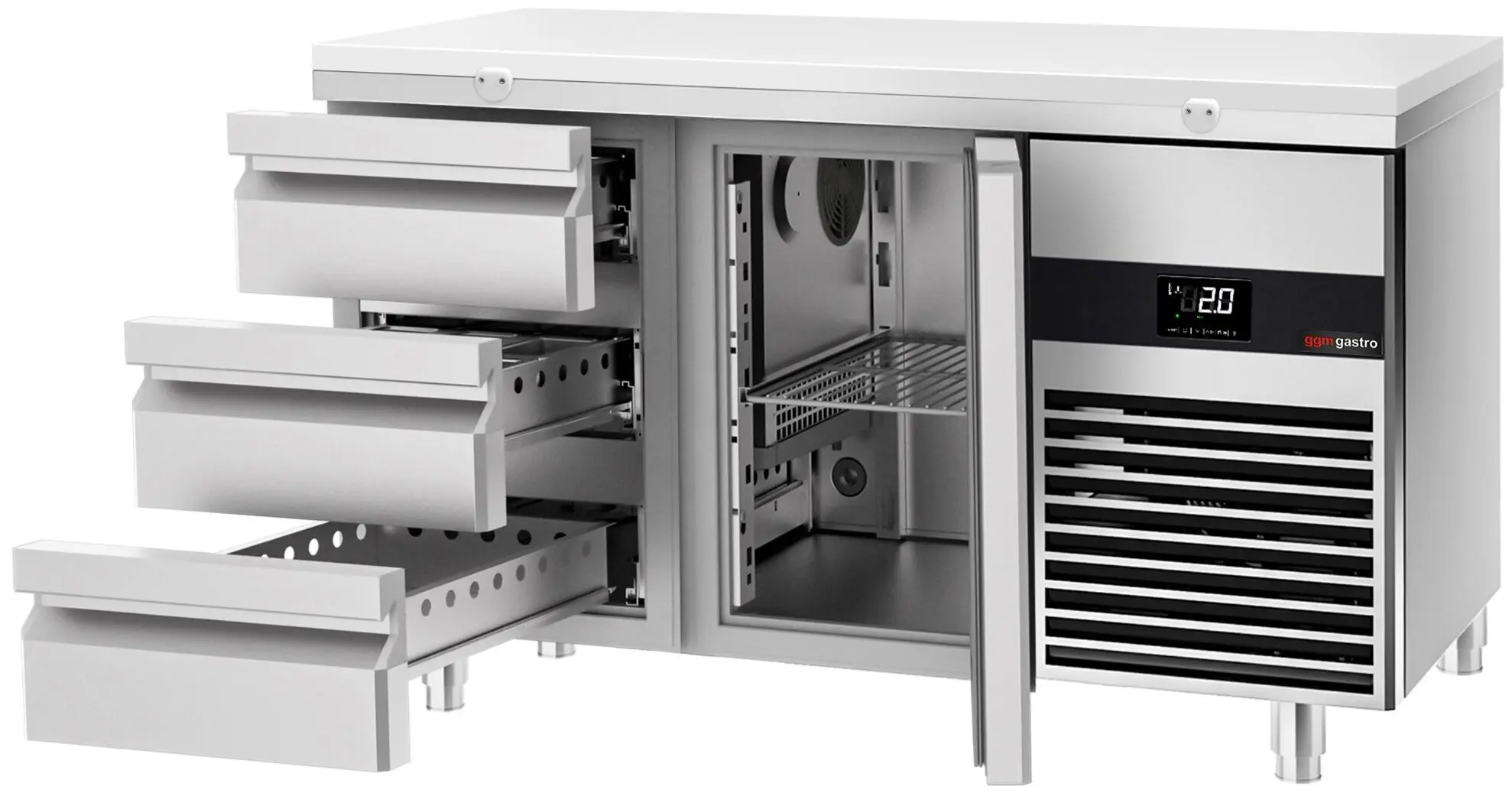 Masa frigorifica GGM Gastro KTF147ND-EF#1T#3S#SBW (Inox/White) - 2