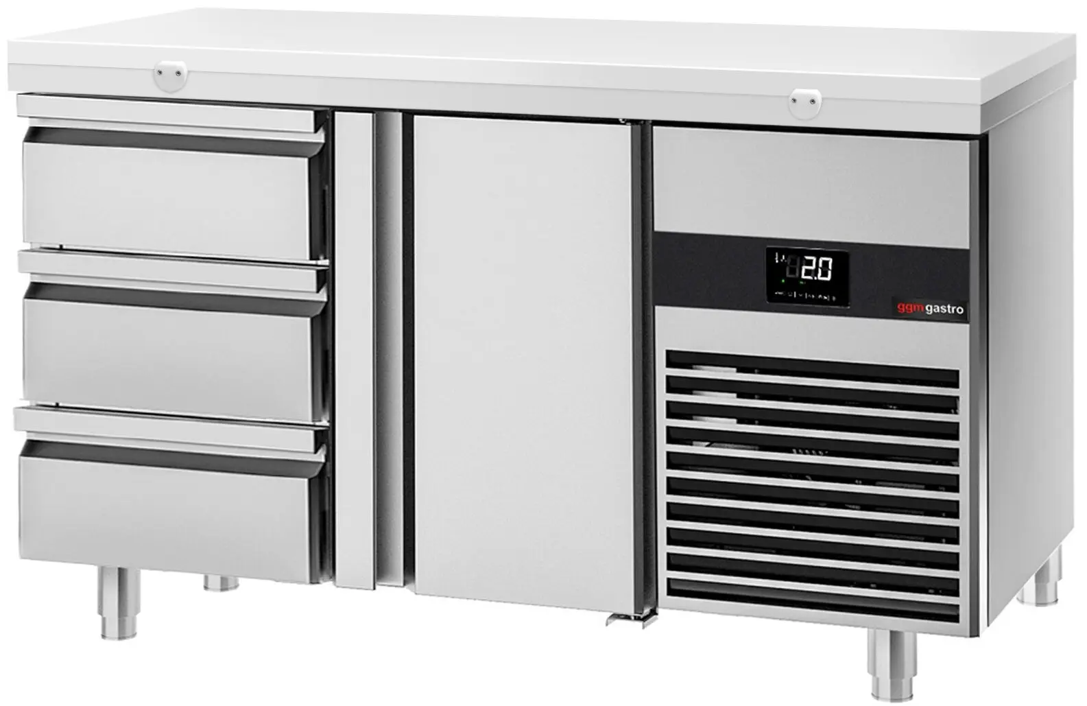 Masa frigorifica GGM Gastro KTF147ND-EF#1T#3S#SBW (Inox/White)