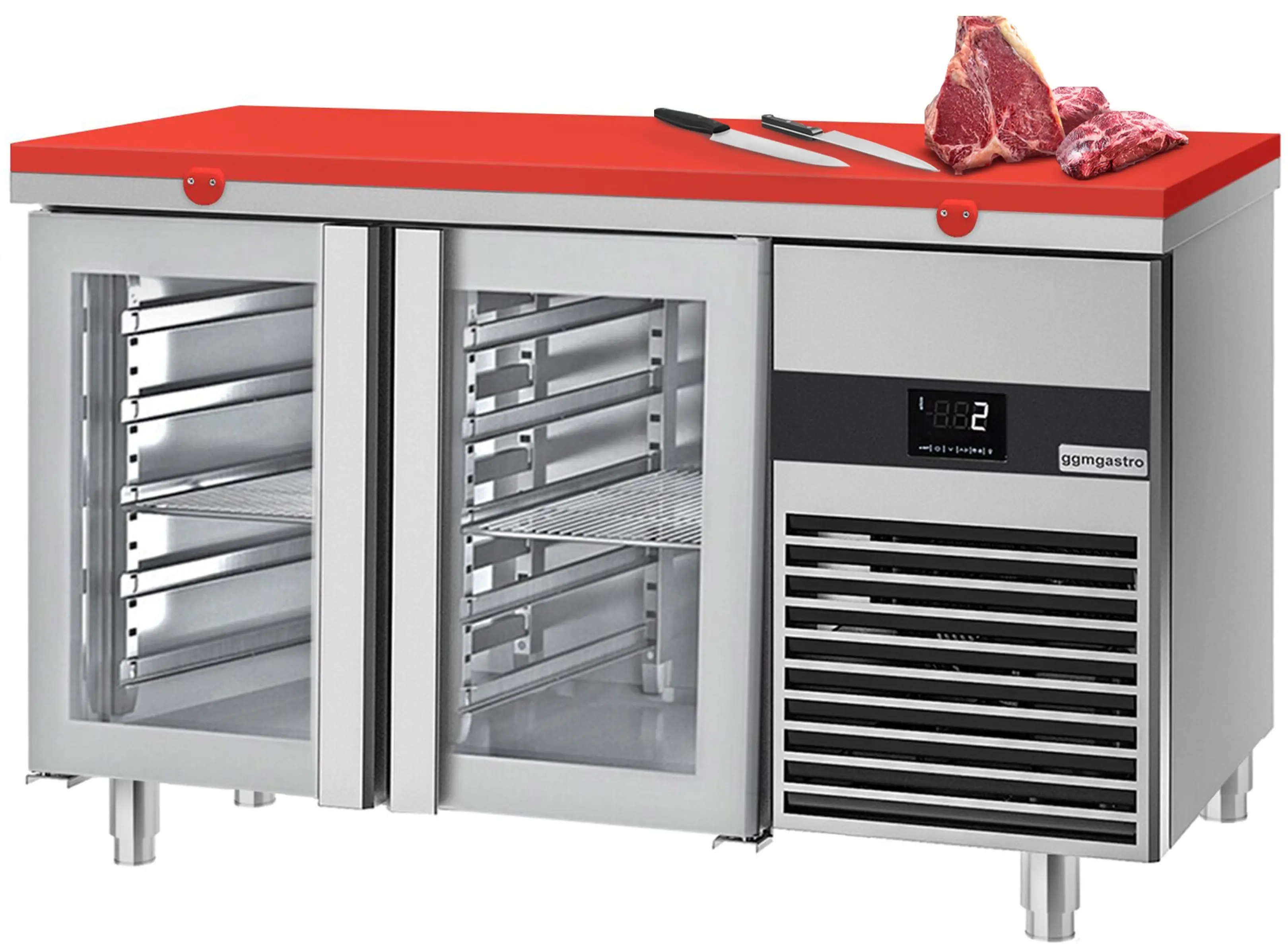 Masa frigorifica GGM Gastro KTF147ND-EF#2G#SBR (Inox/Red) - 2